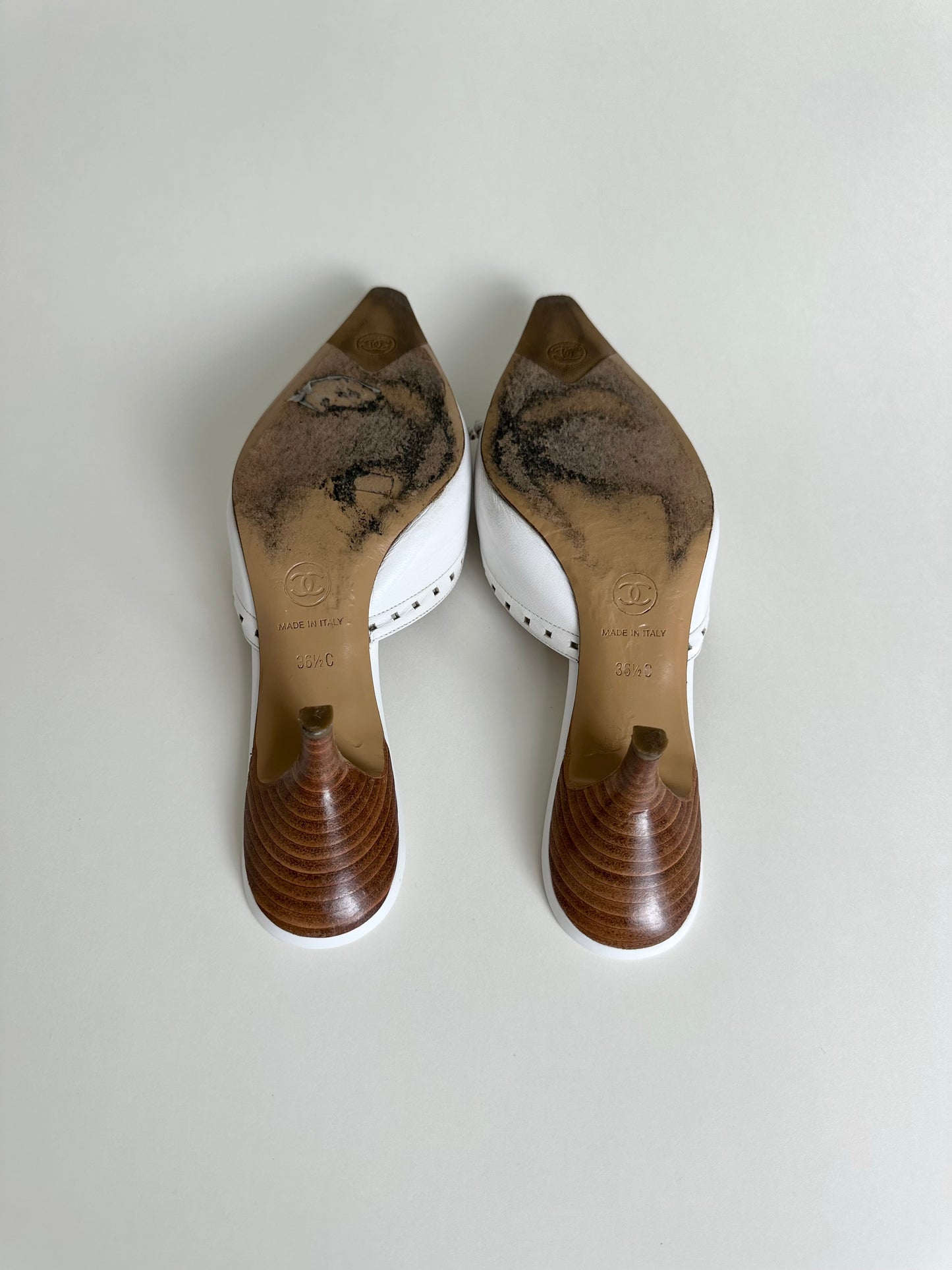 Chanel White Logo Bow Mules 36.5