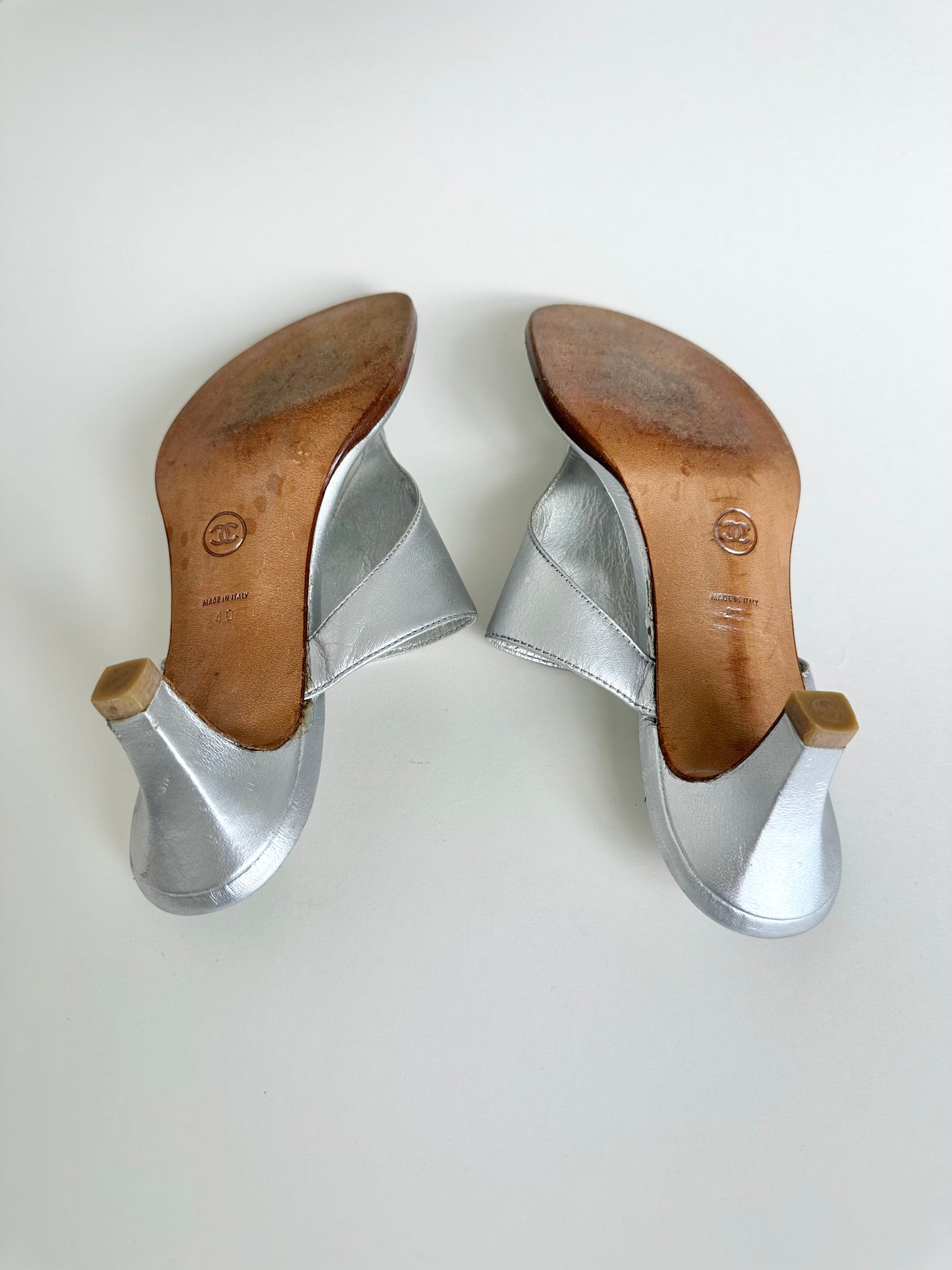 Chanel Silver Thong Sandals 40