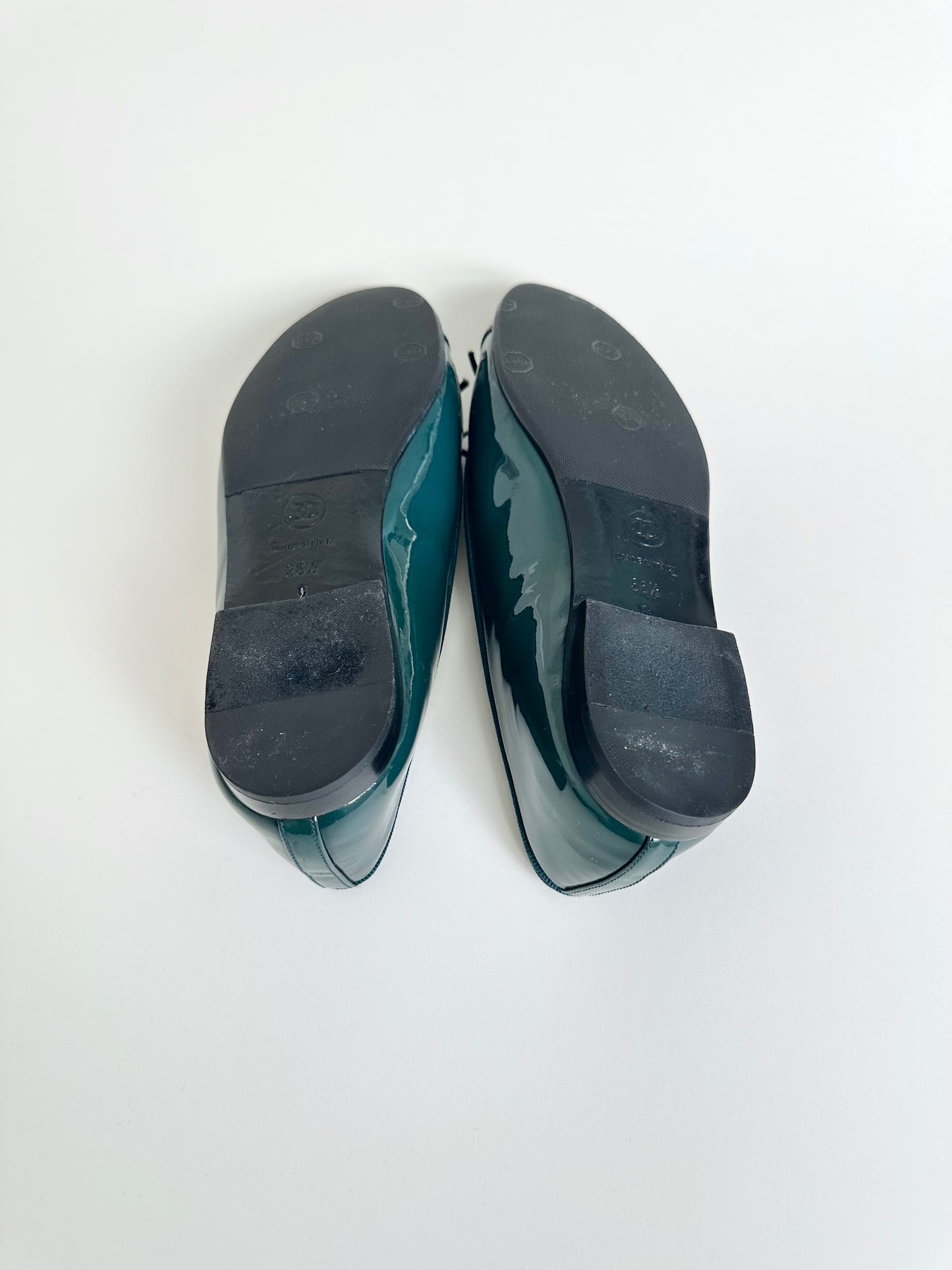 Chanel Dark Green Patent Ballet Flats 36.5