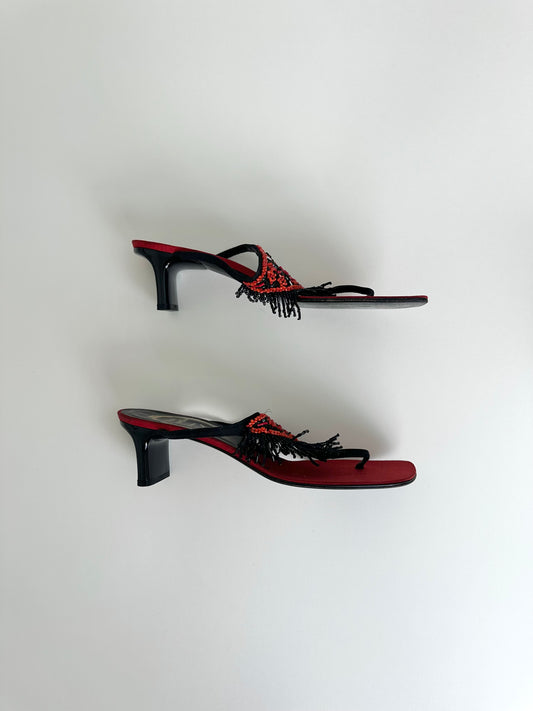 René Caovilla Red Beaded Thong Sandals 39