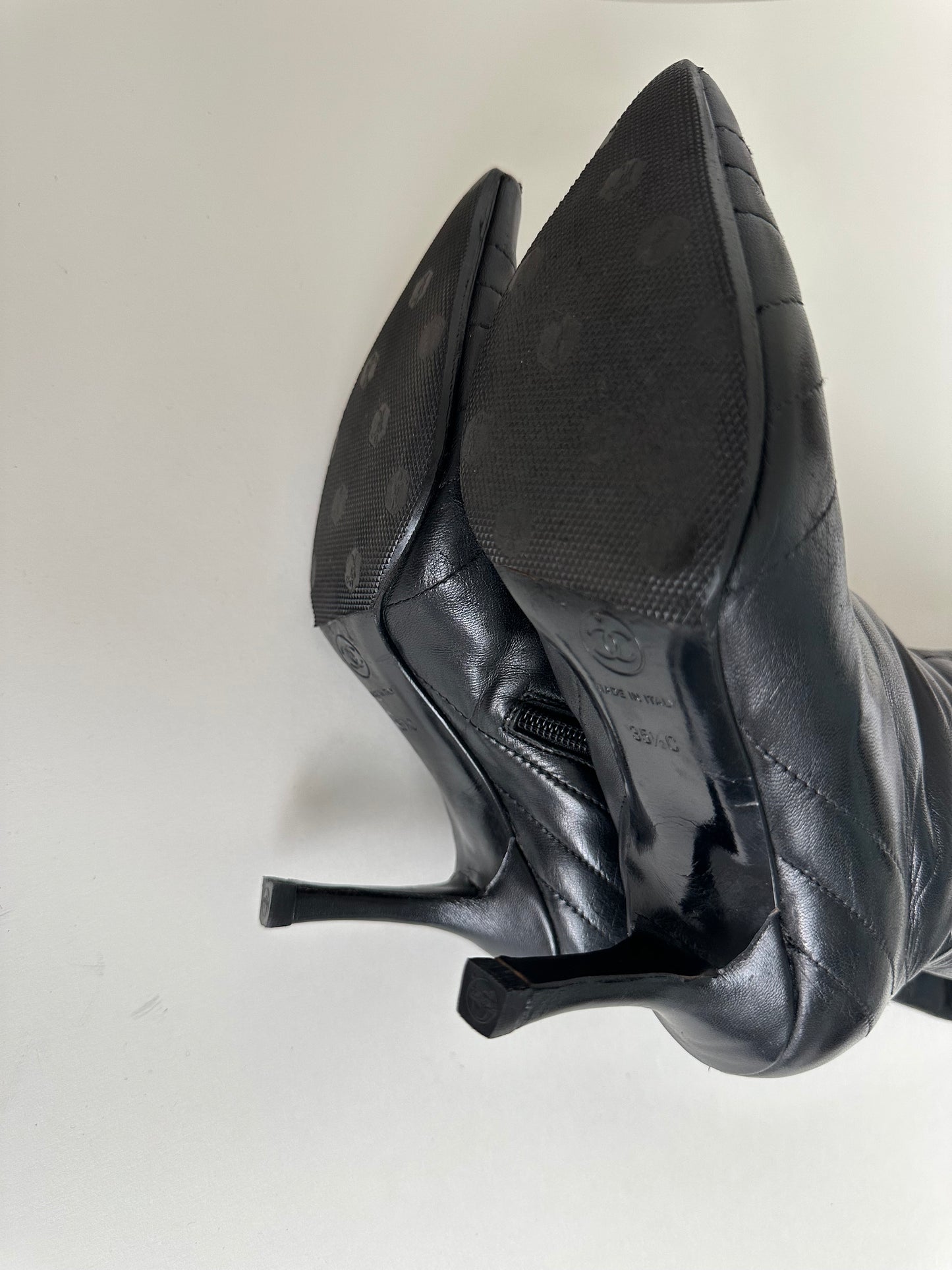 Chanel Black Leather Turnlock Boots 35.5