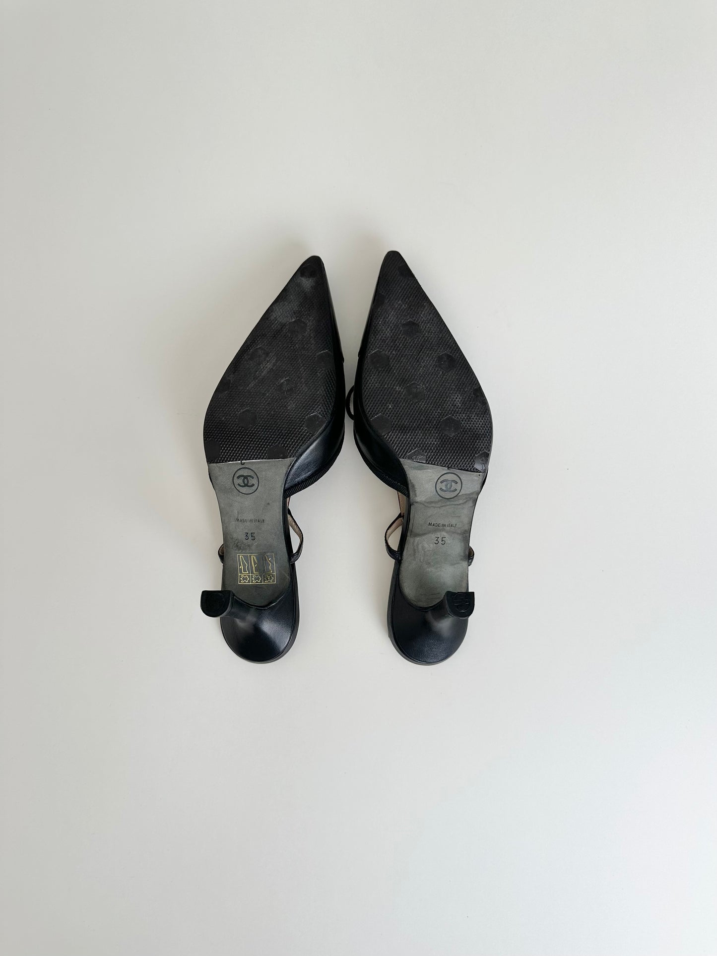Chanel Black Logo Slingback 35