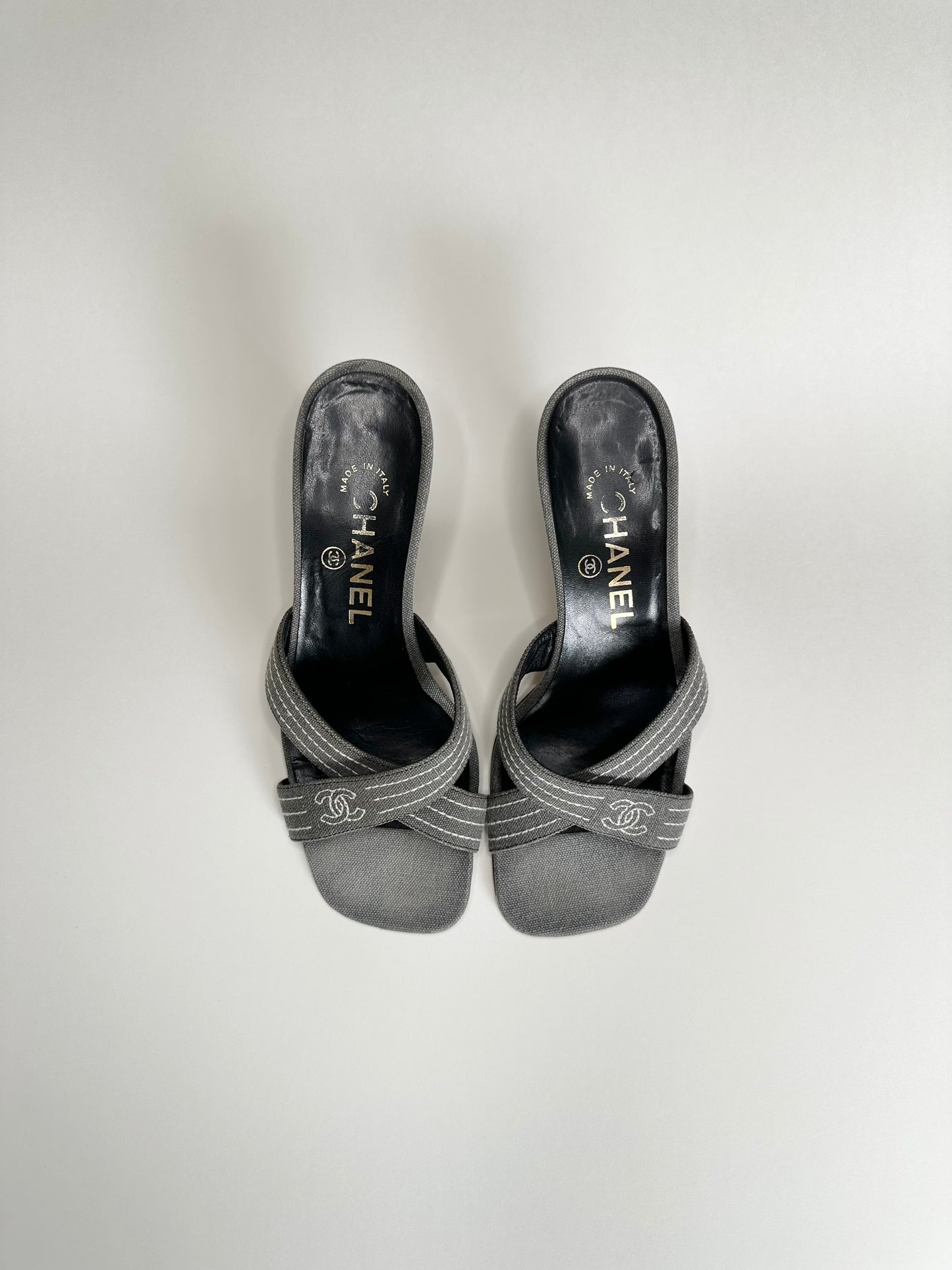 Chanel Grey Denim Sandals 36