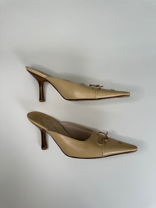 Chanel Beige Logo Mules 37