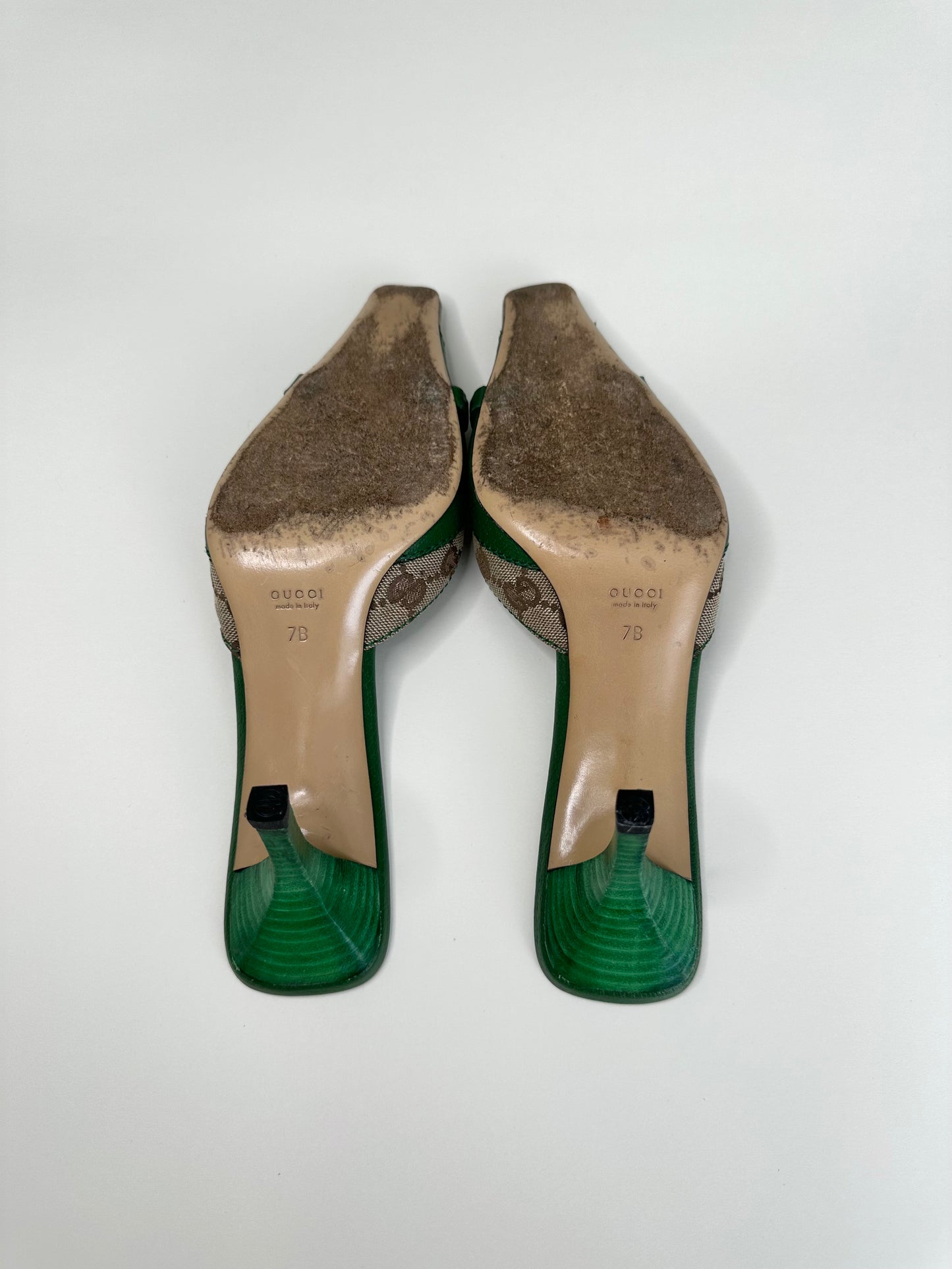 Gucci Green Monogram Mules US 7