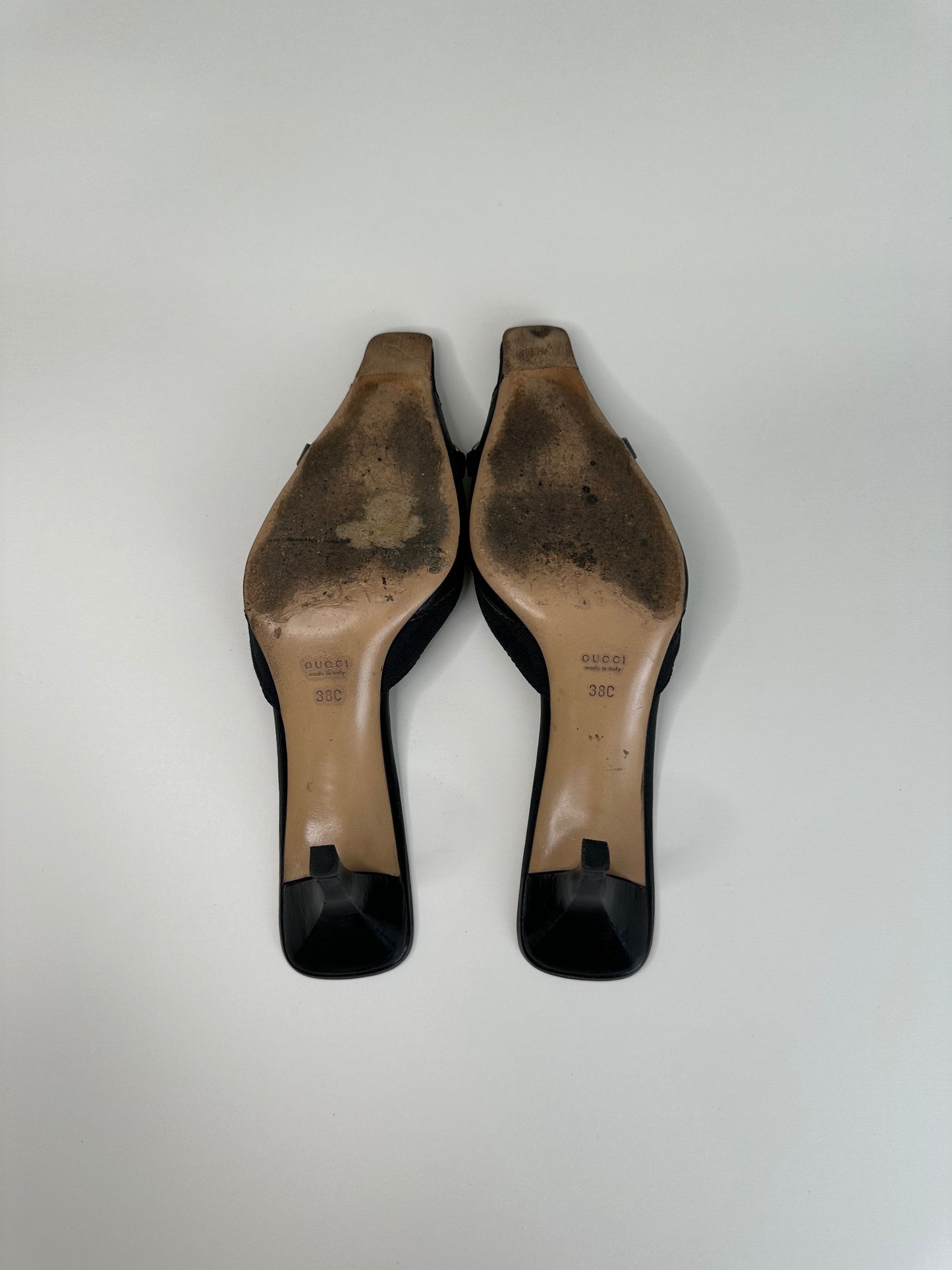 Gucci Black Monogram Horsebit Mules 38