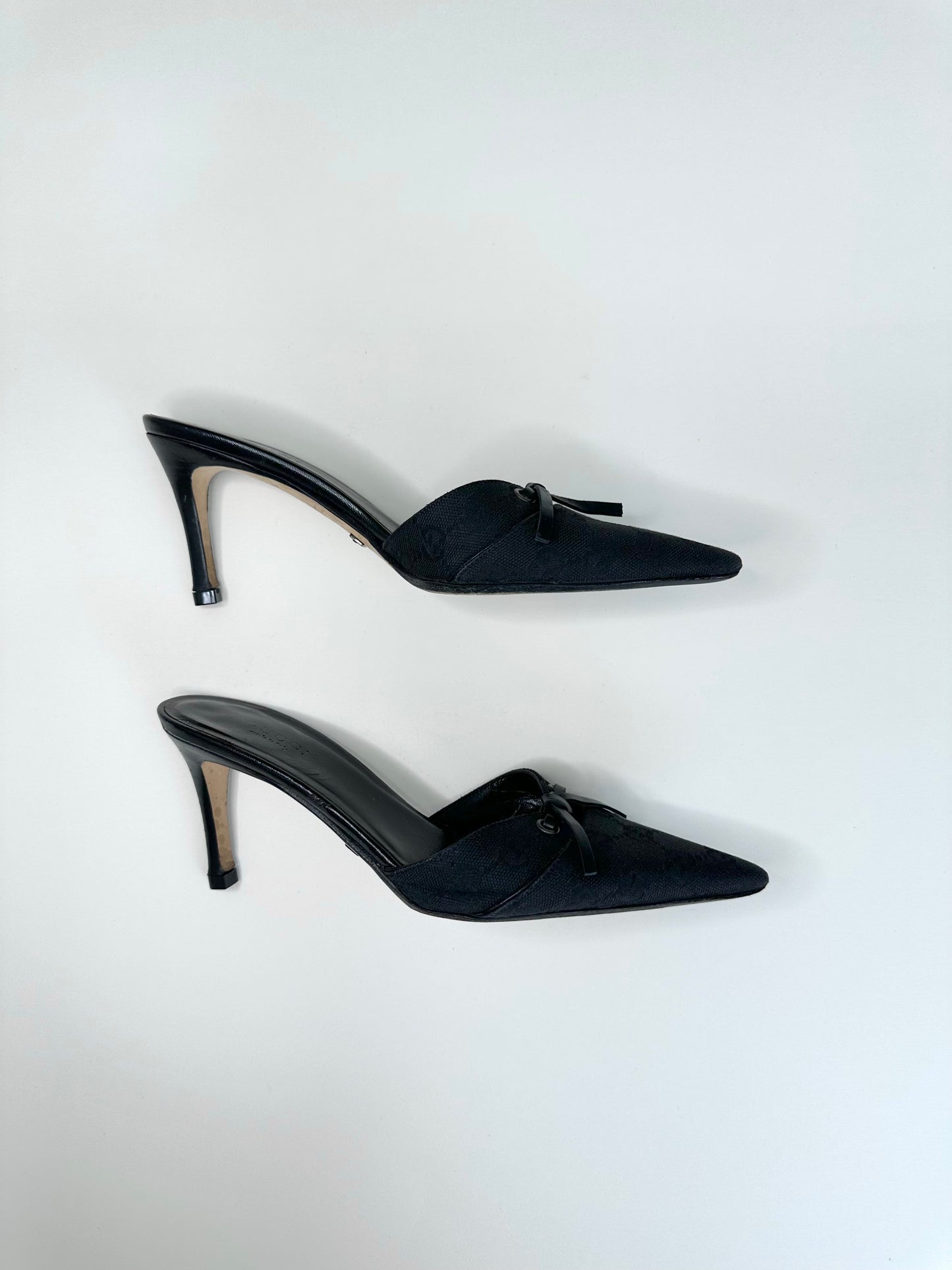 Gucci Black Monogram Mules 35.5