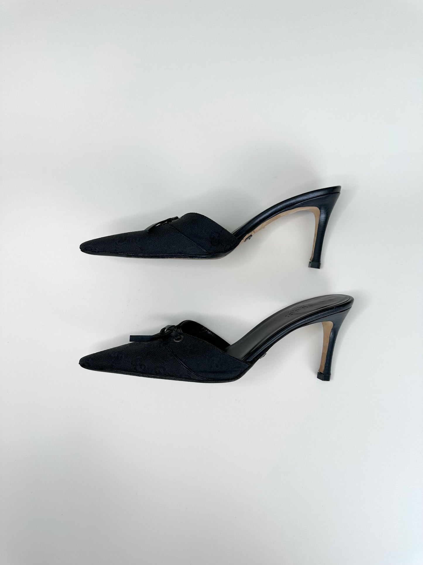 Gucci Black Monogram Mules 35.5