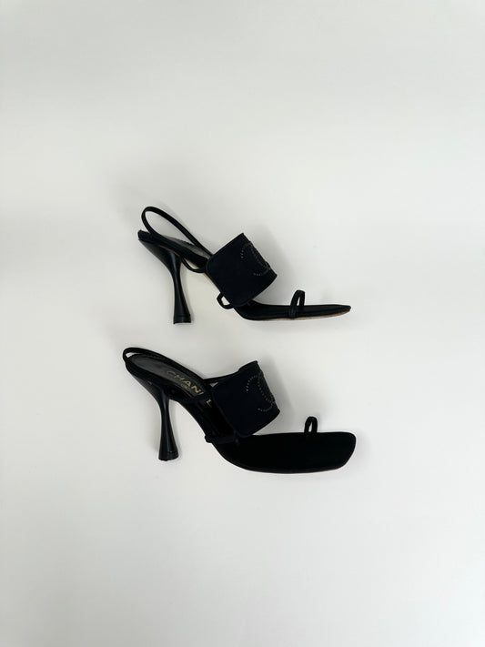Chanel Black Rhinestone CC Sandals 36