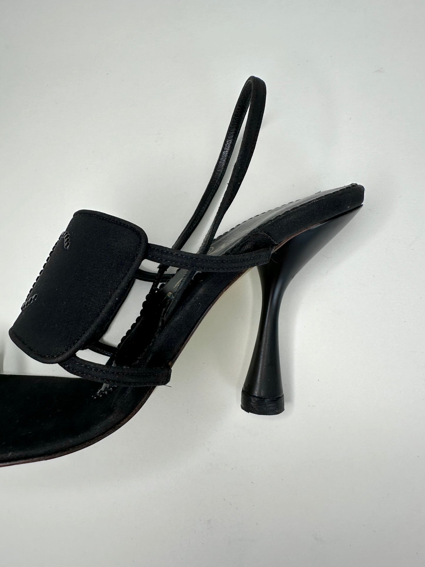 Chanel Black Rhinestone CC Sandals 36