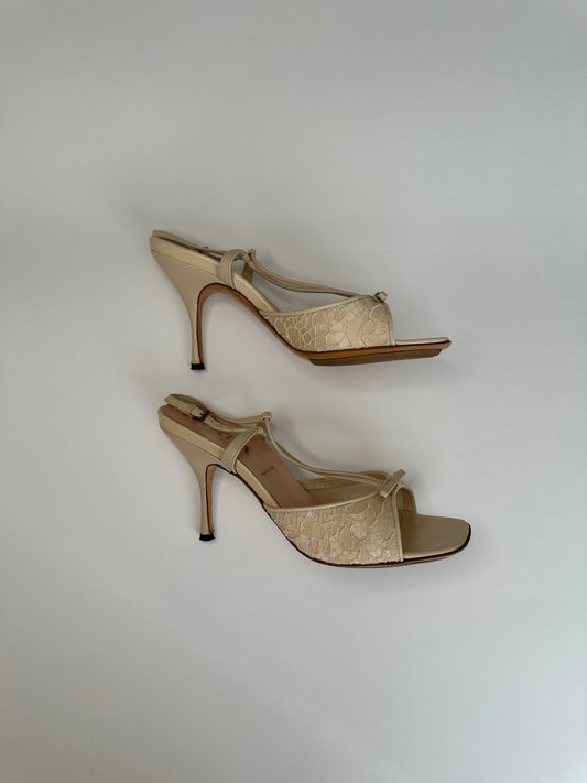 Prada Cream Lace Strappy Sandals 37.5