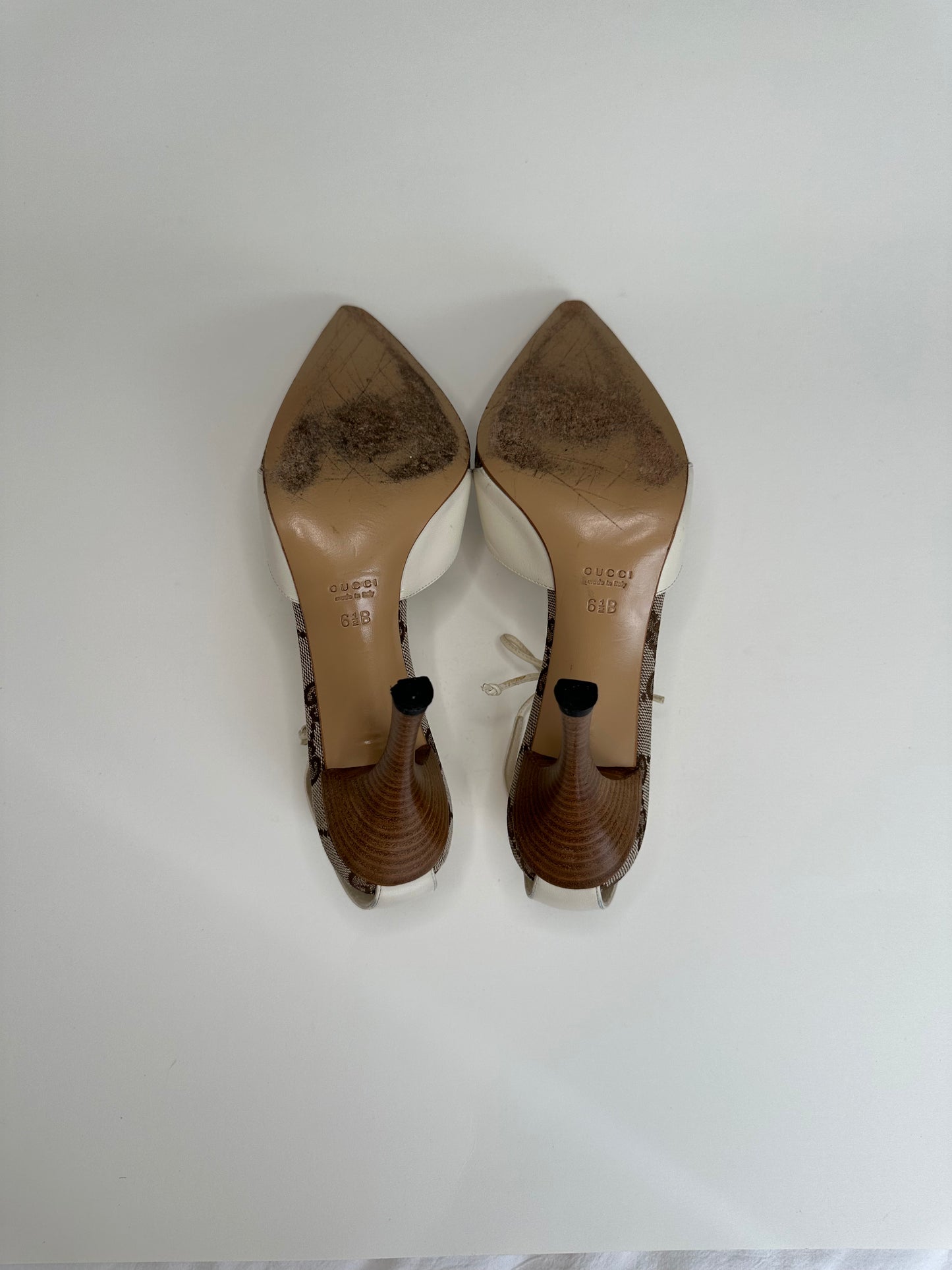 Gucci Monogram Ankle Tie Pumps US 6.5