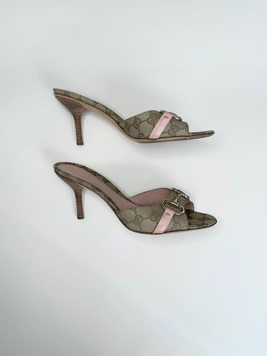 Gucci Monogram Pink Horsebit Sandals US 7
