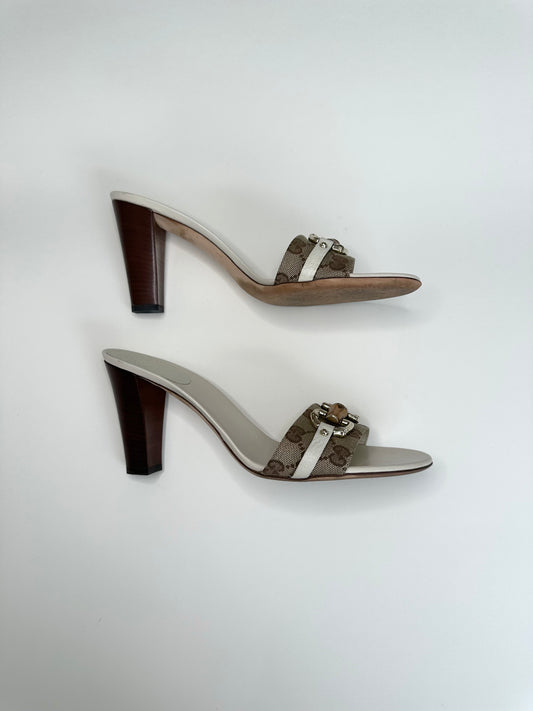 Gucci Monogram White Bamboo Sandals US 10