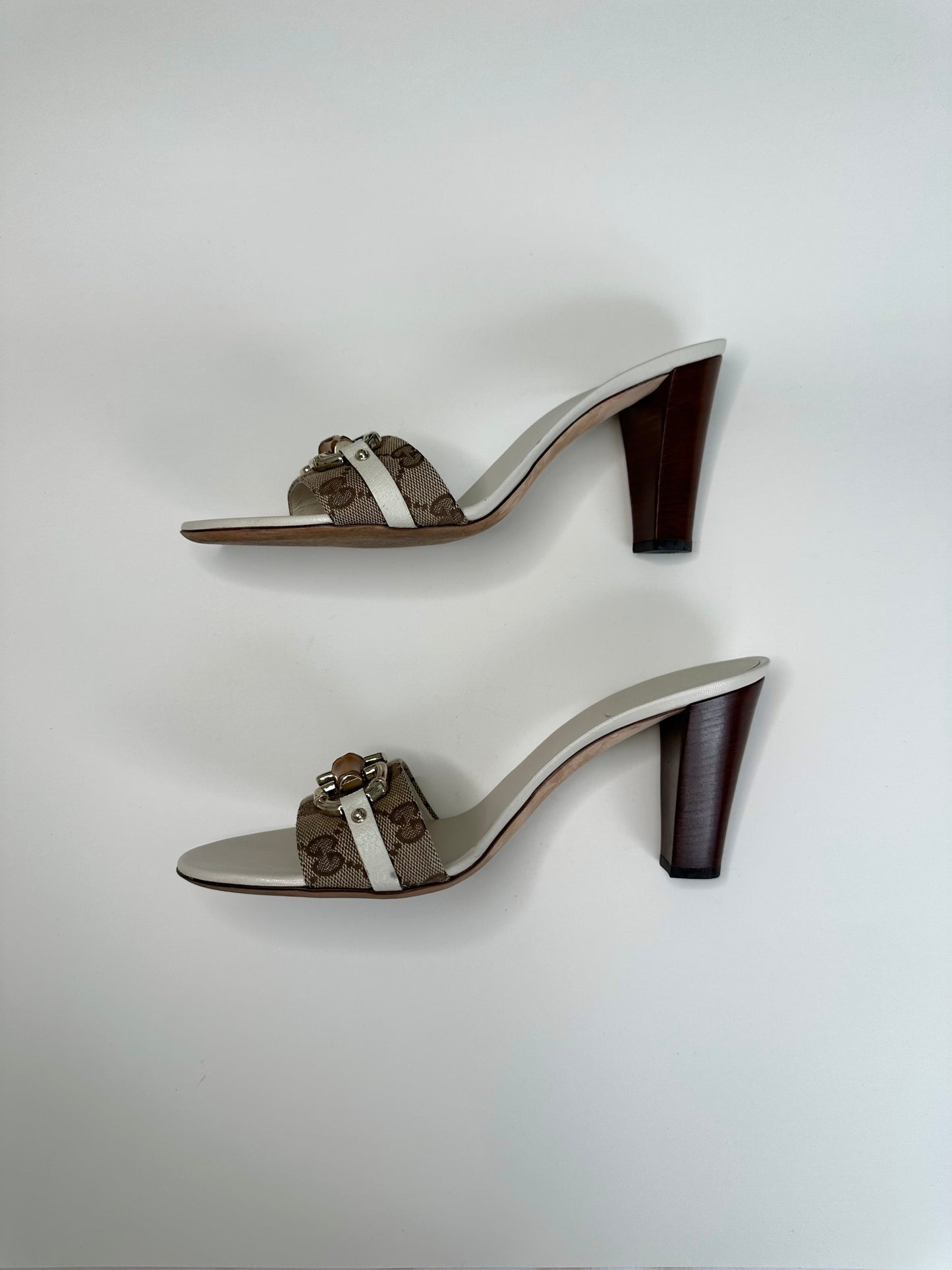 Gucci Monogram White Bamboo Sandals US 10