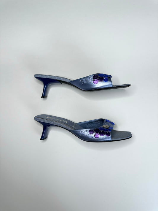 Prada Blue Iridescent Charm Sandals 38.5