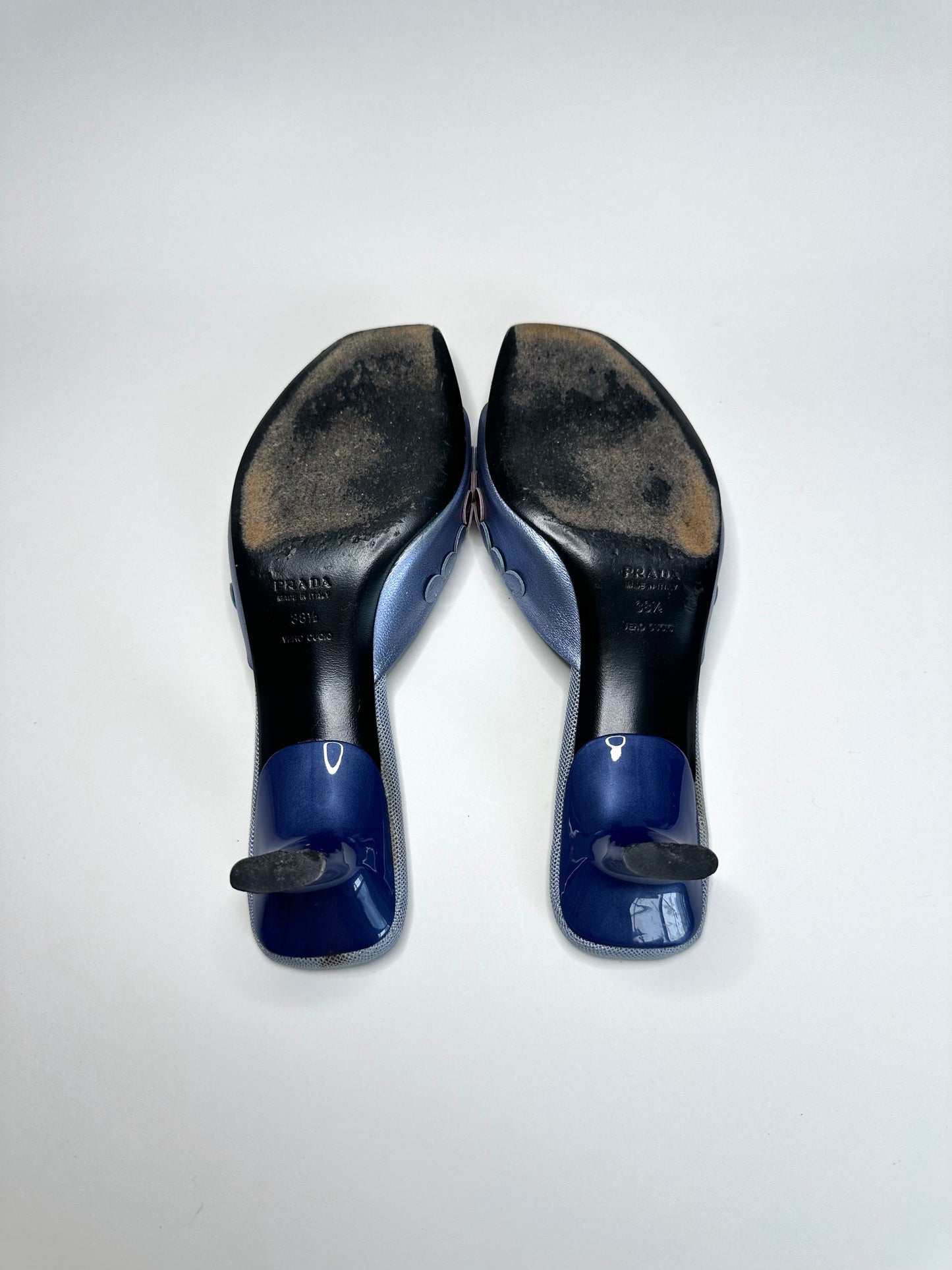 Prada Blue Iridescent Charm Sandals 38.5