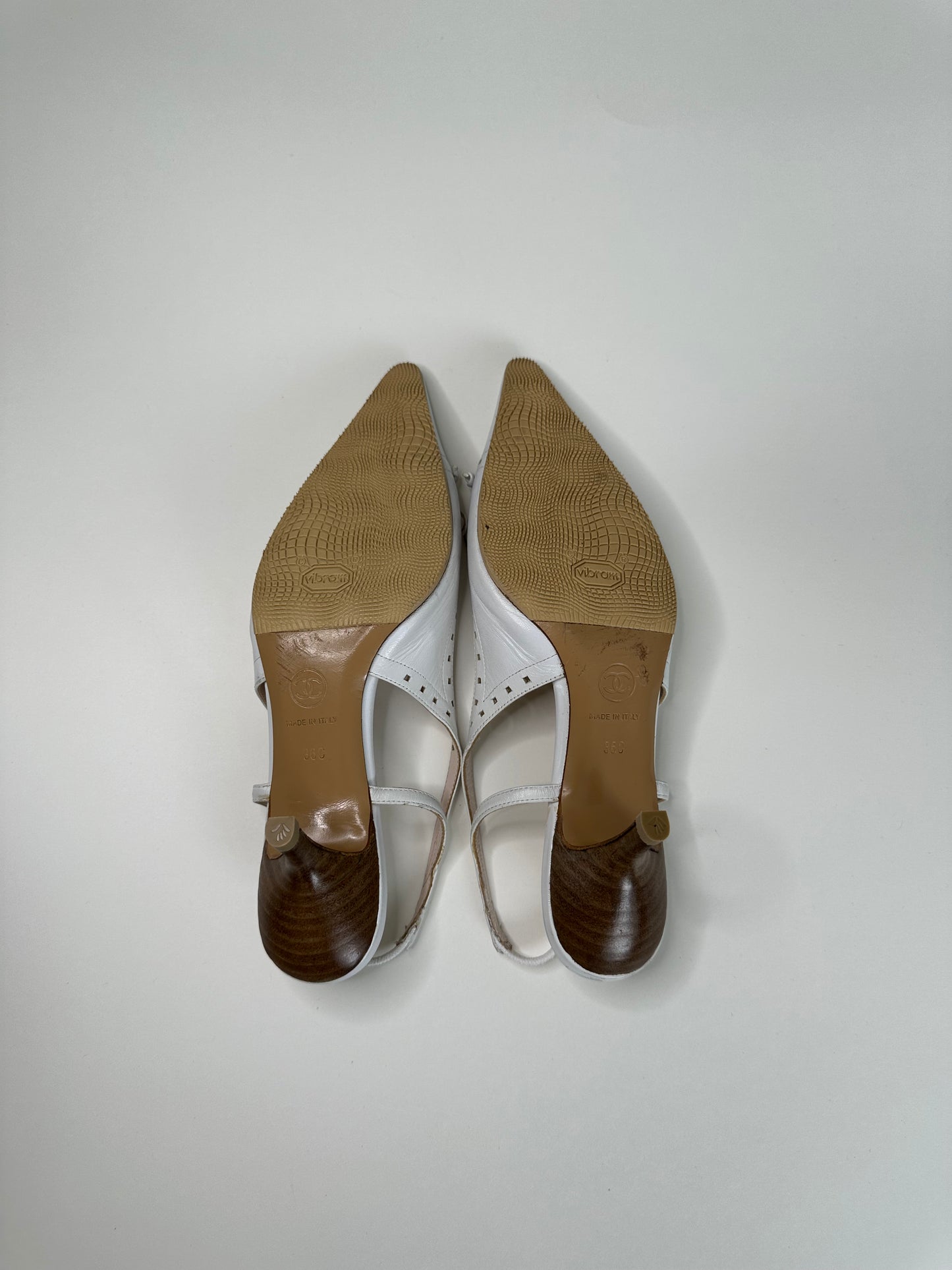 Chanel White CC Slingbacks 36