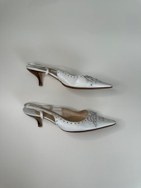 Chanel White CC Slingbacks 38