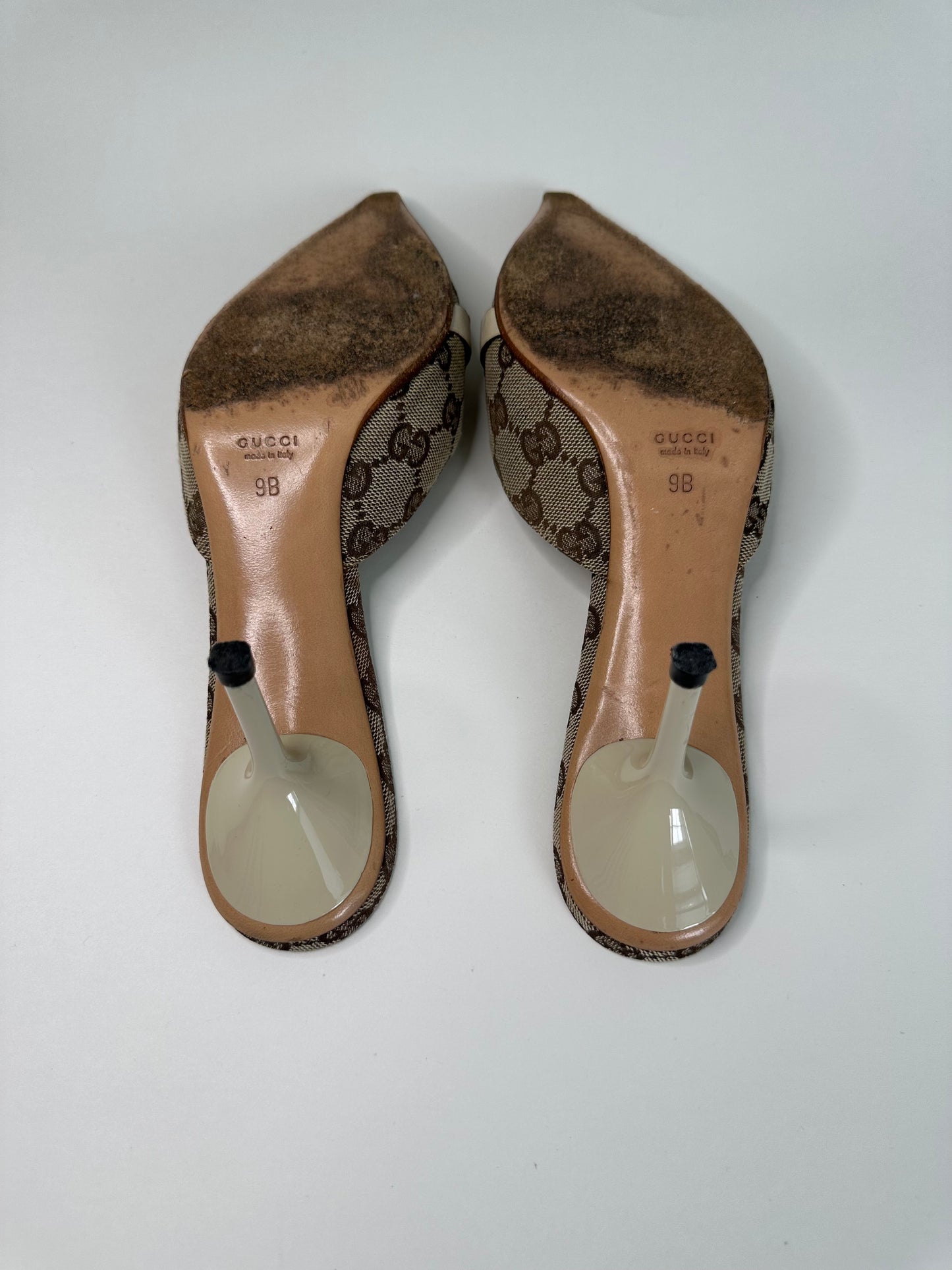 Gucci Monogram Horsebit Cream Mules US 9