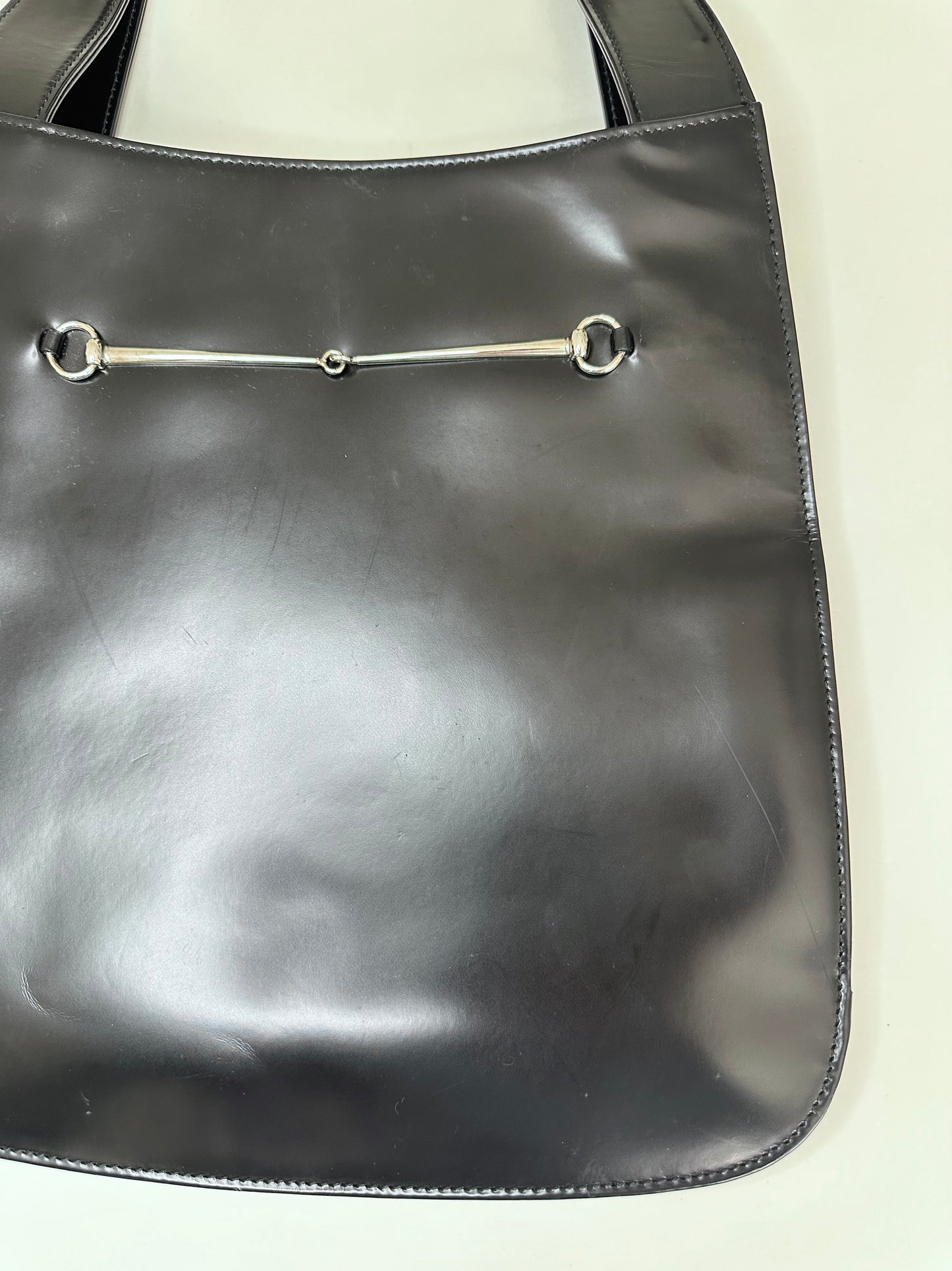 Gucci Black Patent Slim Horsebit Hobo Bag