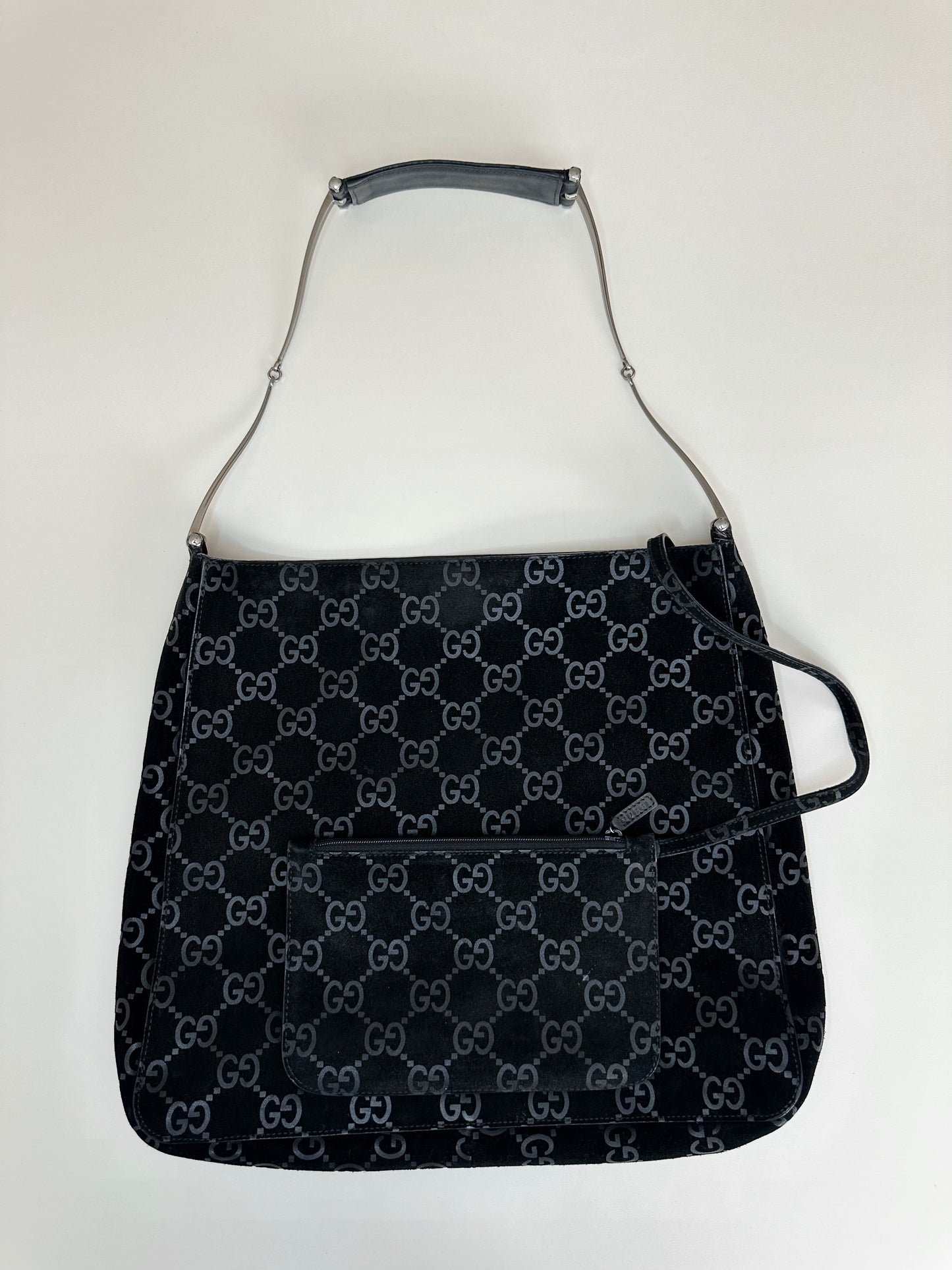 Gucci Black Suede Monogram Hobo