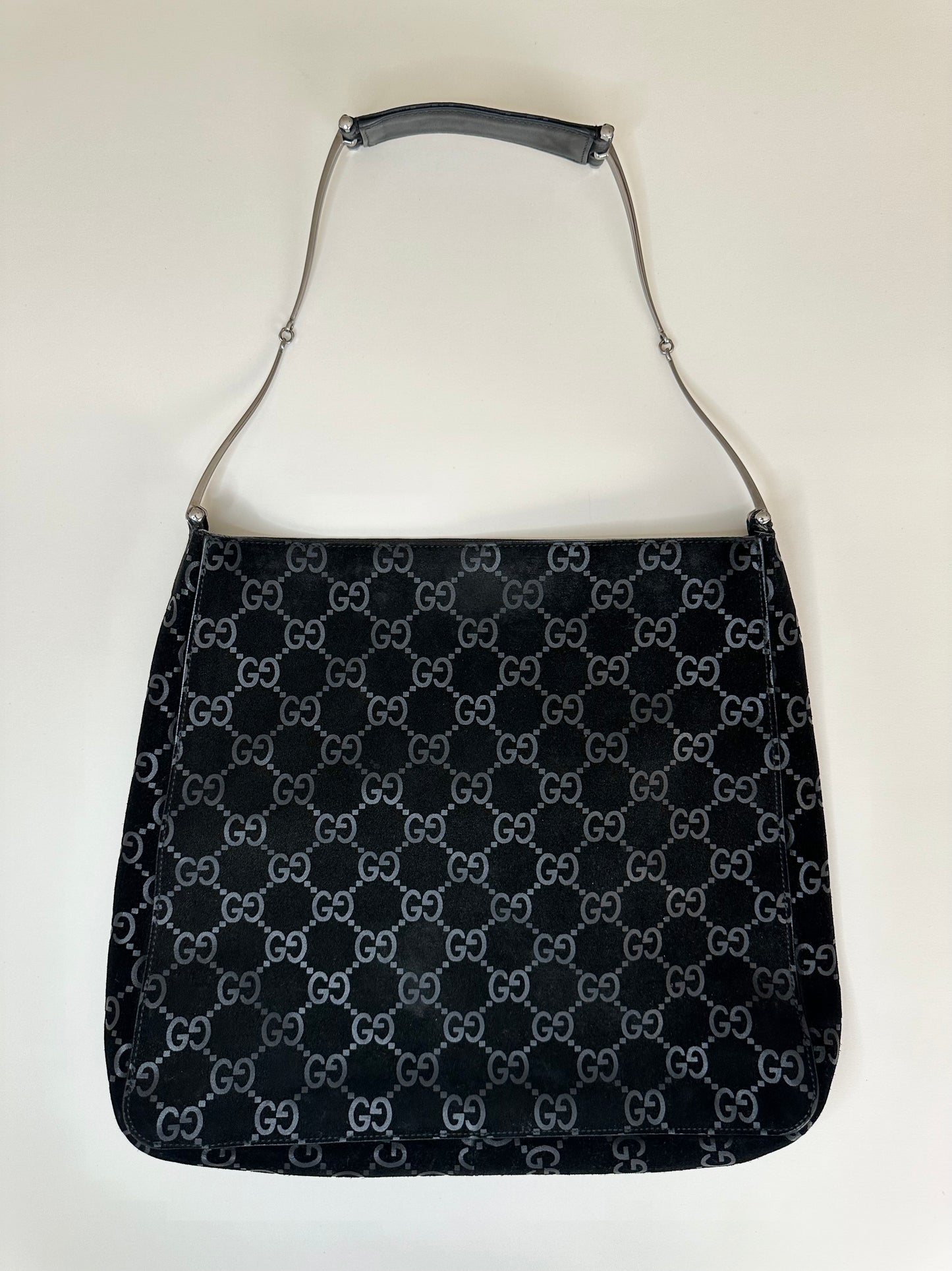 Gucci Black Suede Monogram Hobo