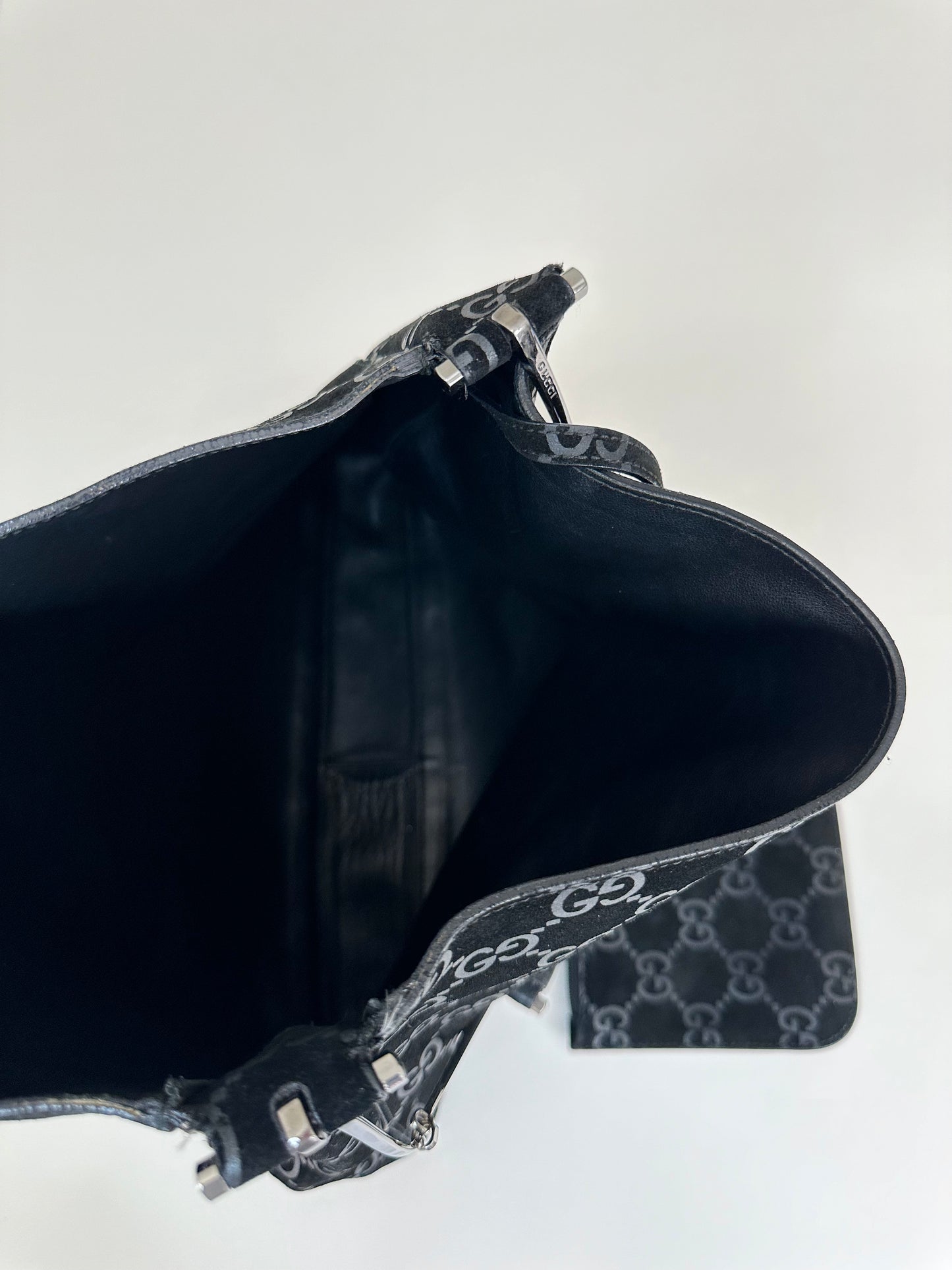 Gucci Black Suede Monogram Hobo