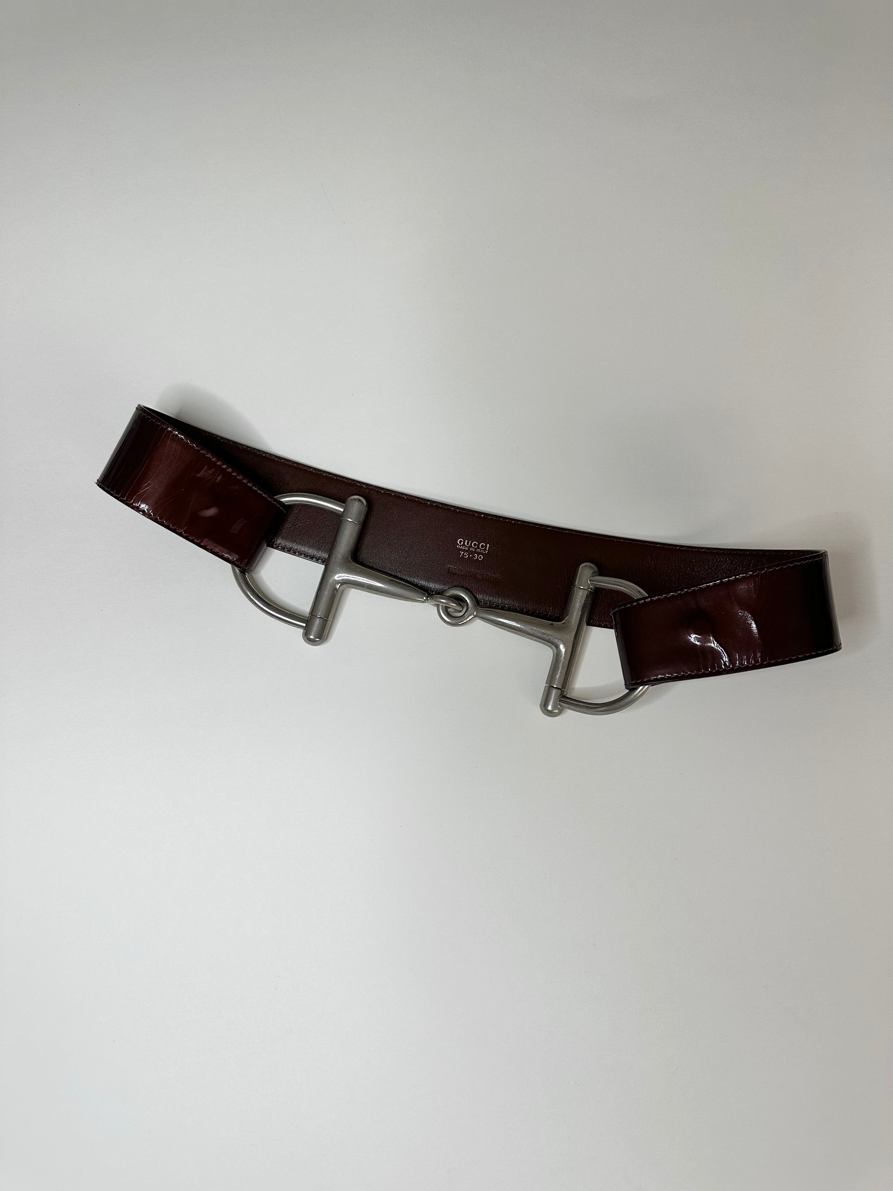 Gucci Burgundy Patent Leather Horsebit Belt 75 – Élléments