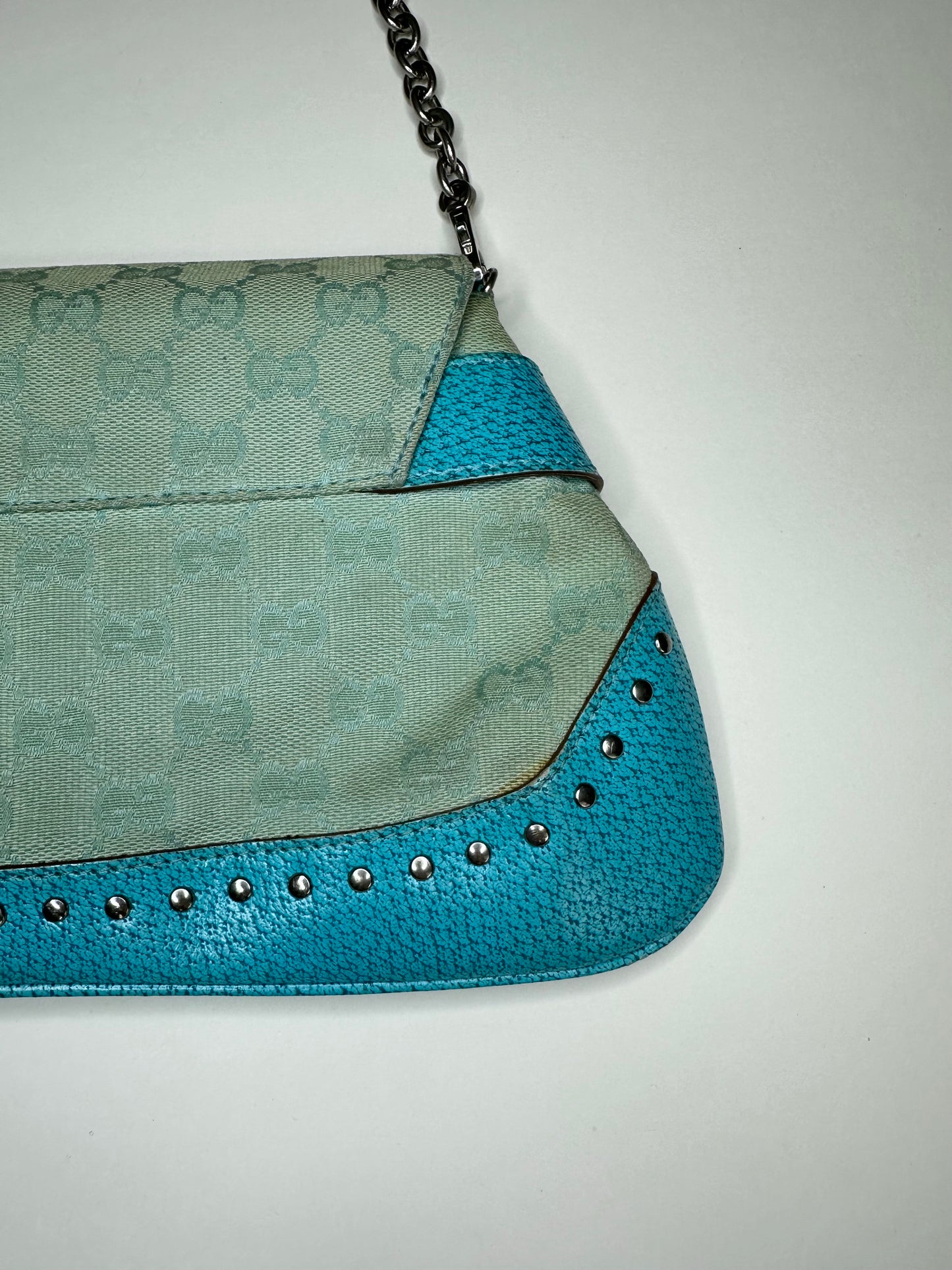 Gucci Turquoise Monogram Horsebit Clutch Bag