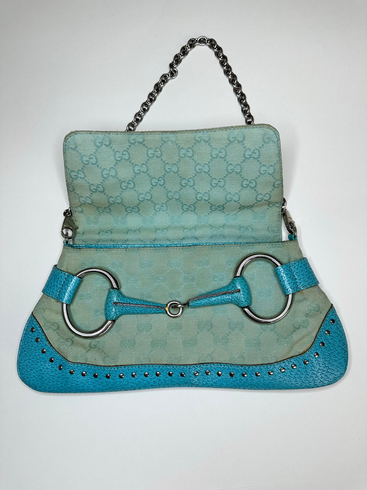Gucci Turquoise Monogram Horsebit Clutch Bag