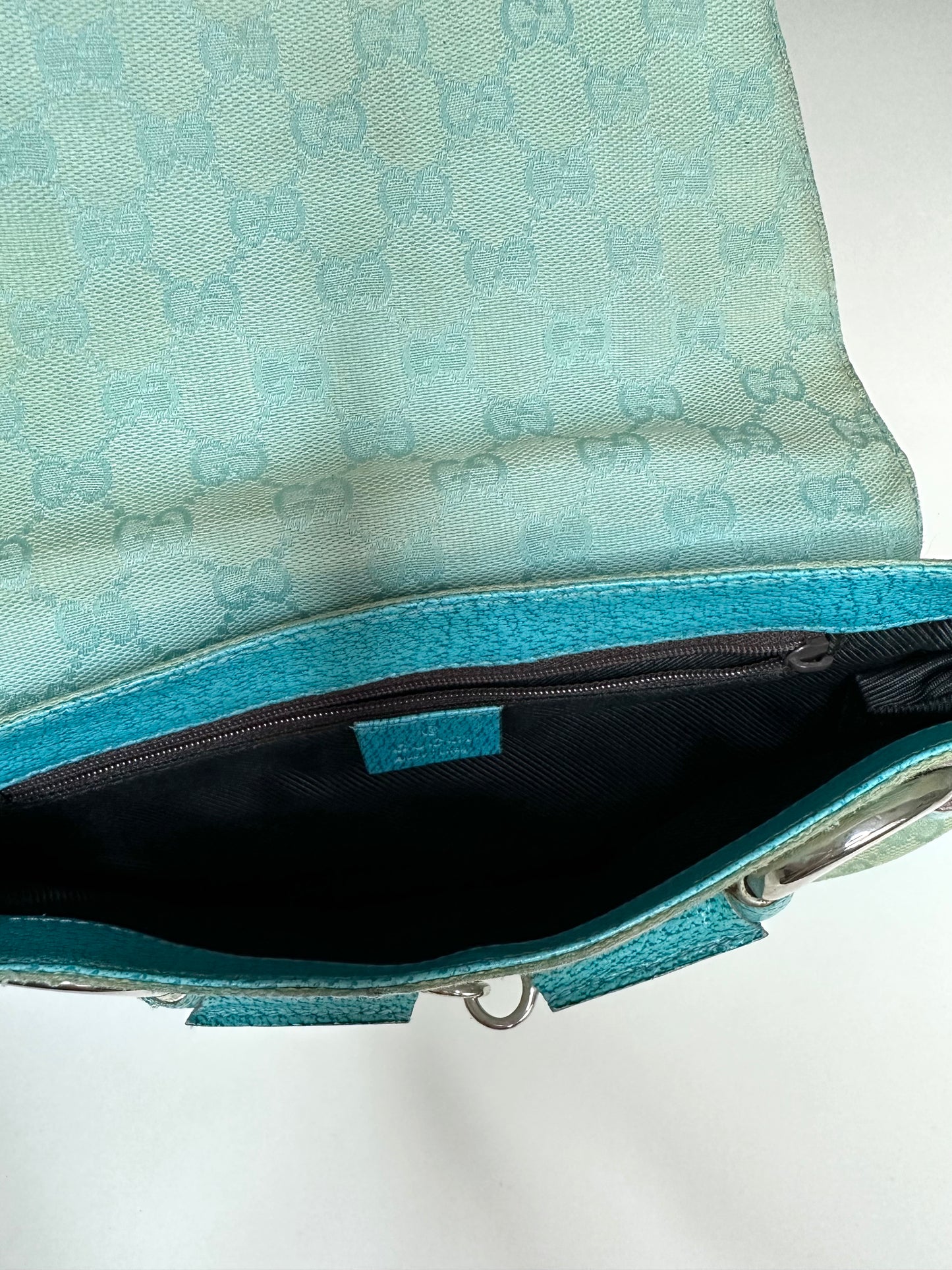 Gucci Turquoise Monogram Horsebit Clutch Bag