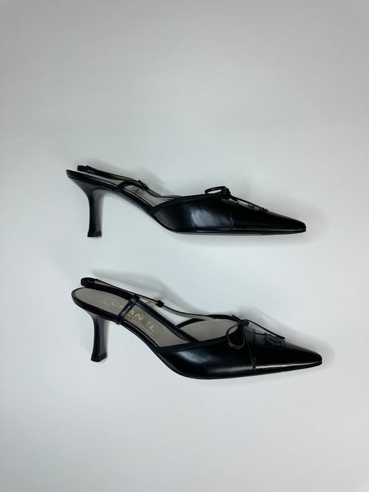 Chanel Black Logo Slingbacks 36.5