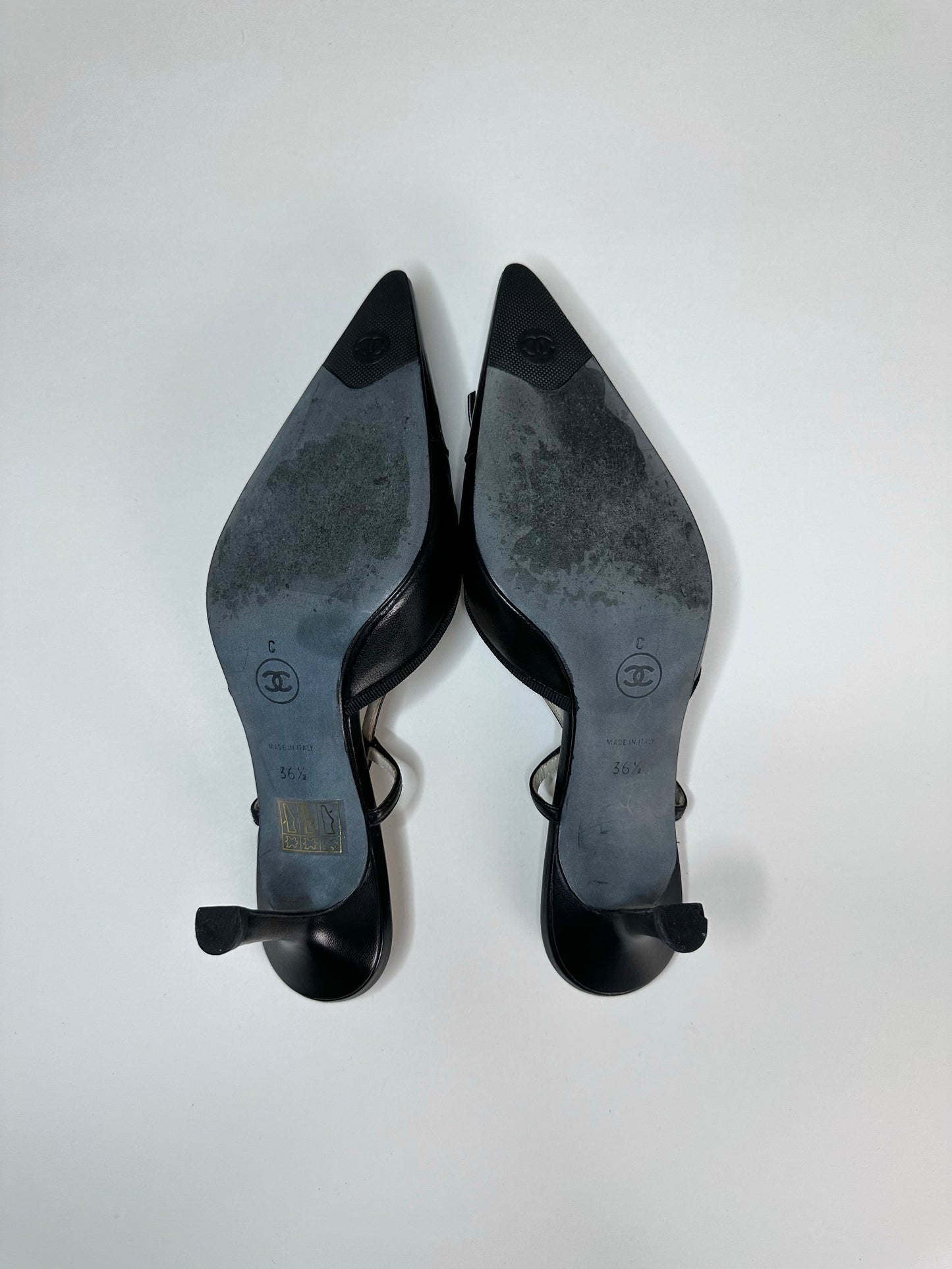 Chanel Black Logo Slingbacks 36.5