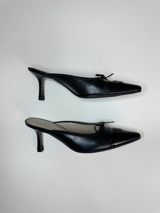 Chanel Black Logo Mules 37