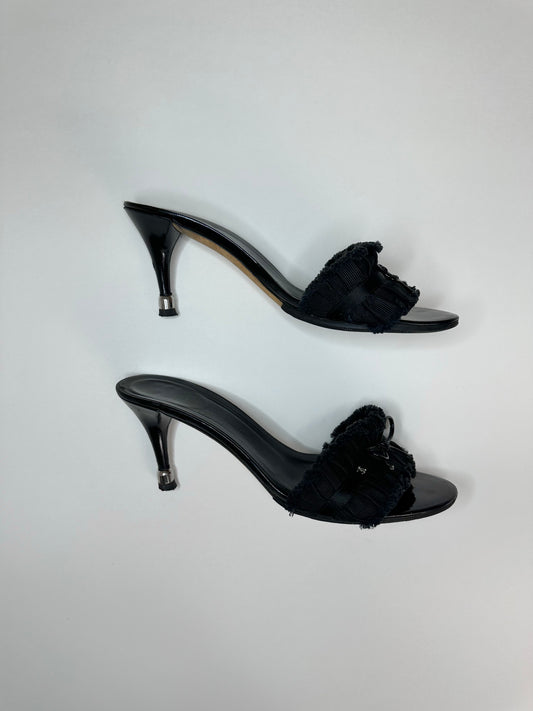 Chanel Black Ruffle Sandals 36.5