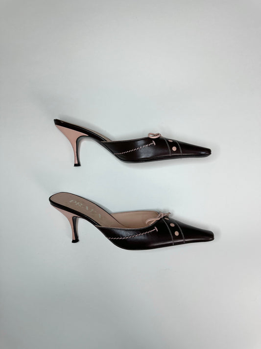 Prada Brown Bow Mules 35.5