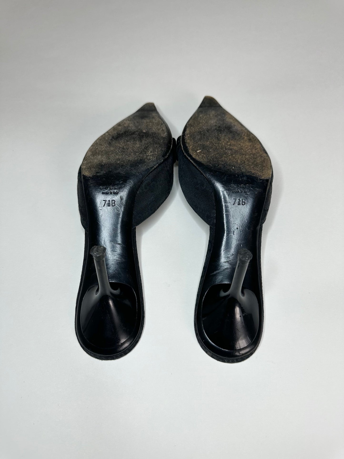 Gucci Black Monogram Horsebit Mules 37.5