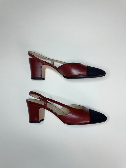 Chanel Burgundy Classic Slingbacks 37.5