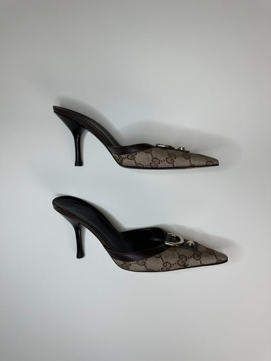 Gucci Monogram Brown Mules 35.5