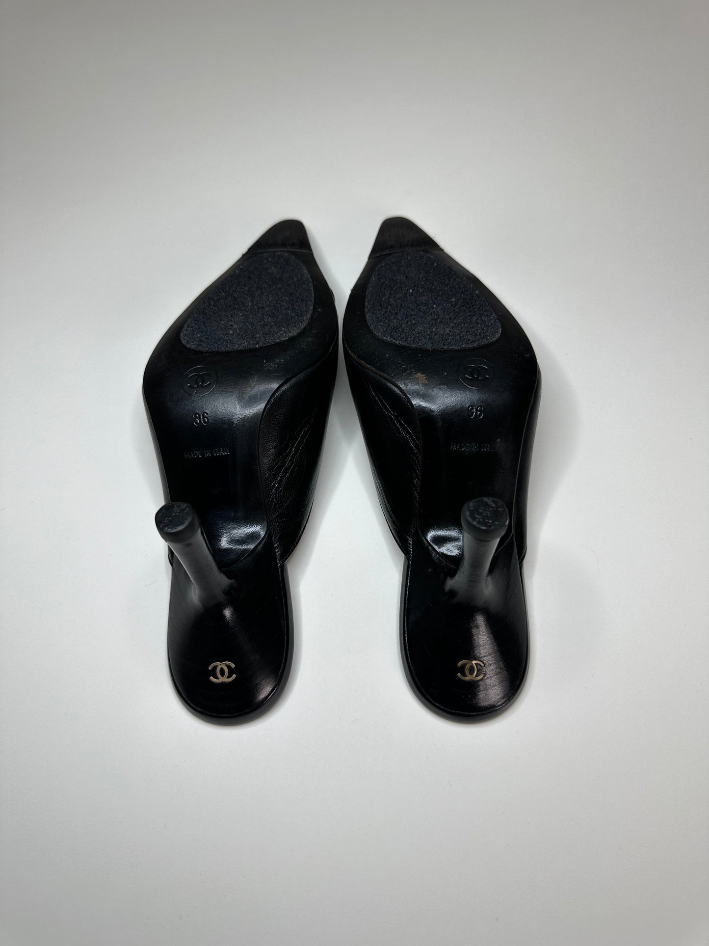 Chanel Black Logo Mules 36