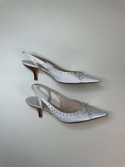 Chanel White Logo Slingbacks 35