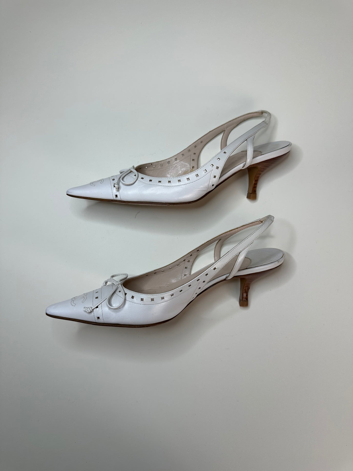 Chanel White Logo Slingbacks 35