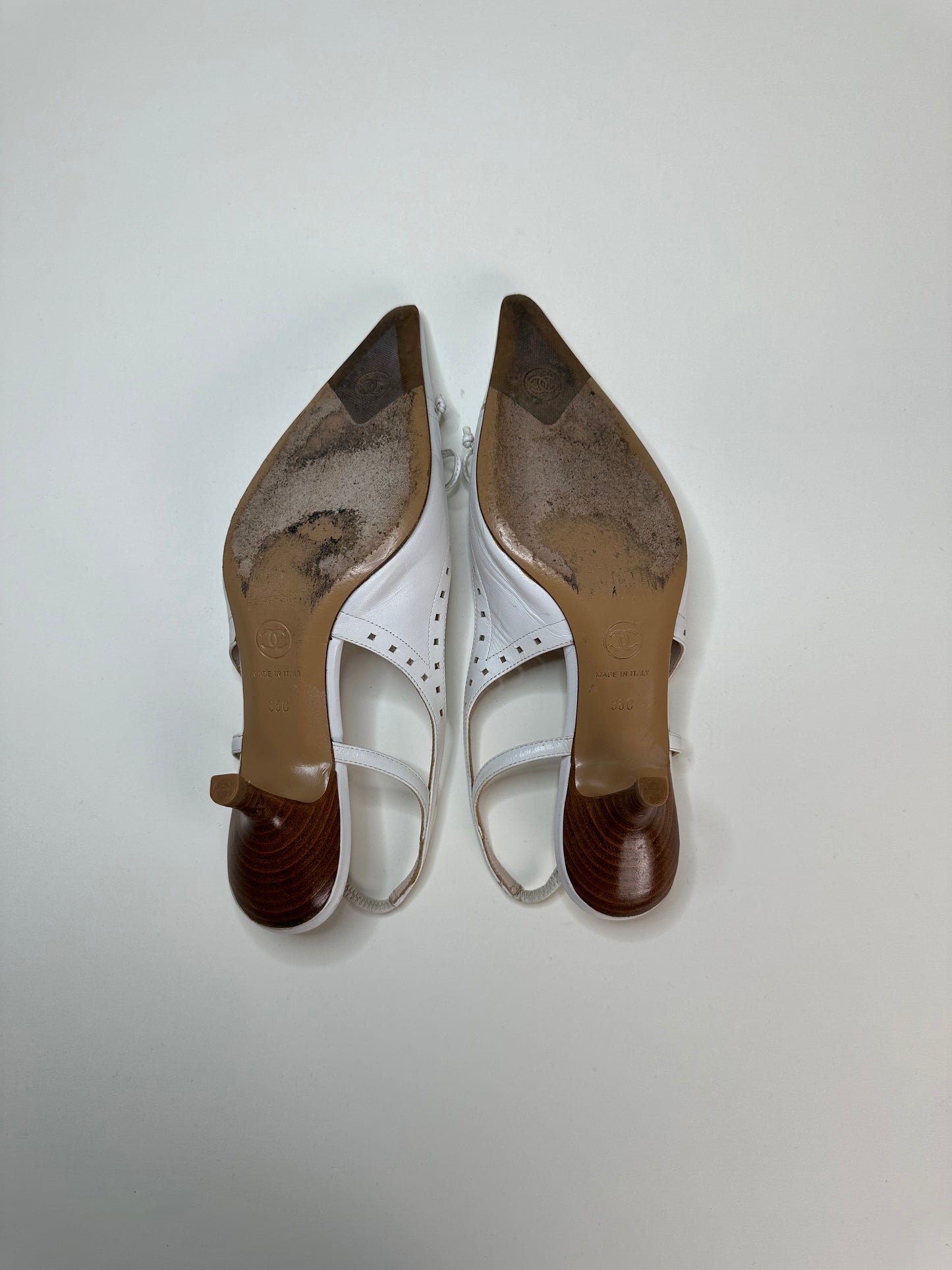 Chanel White Logo Slingbacks 35