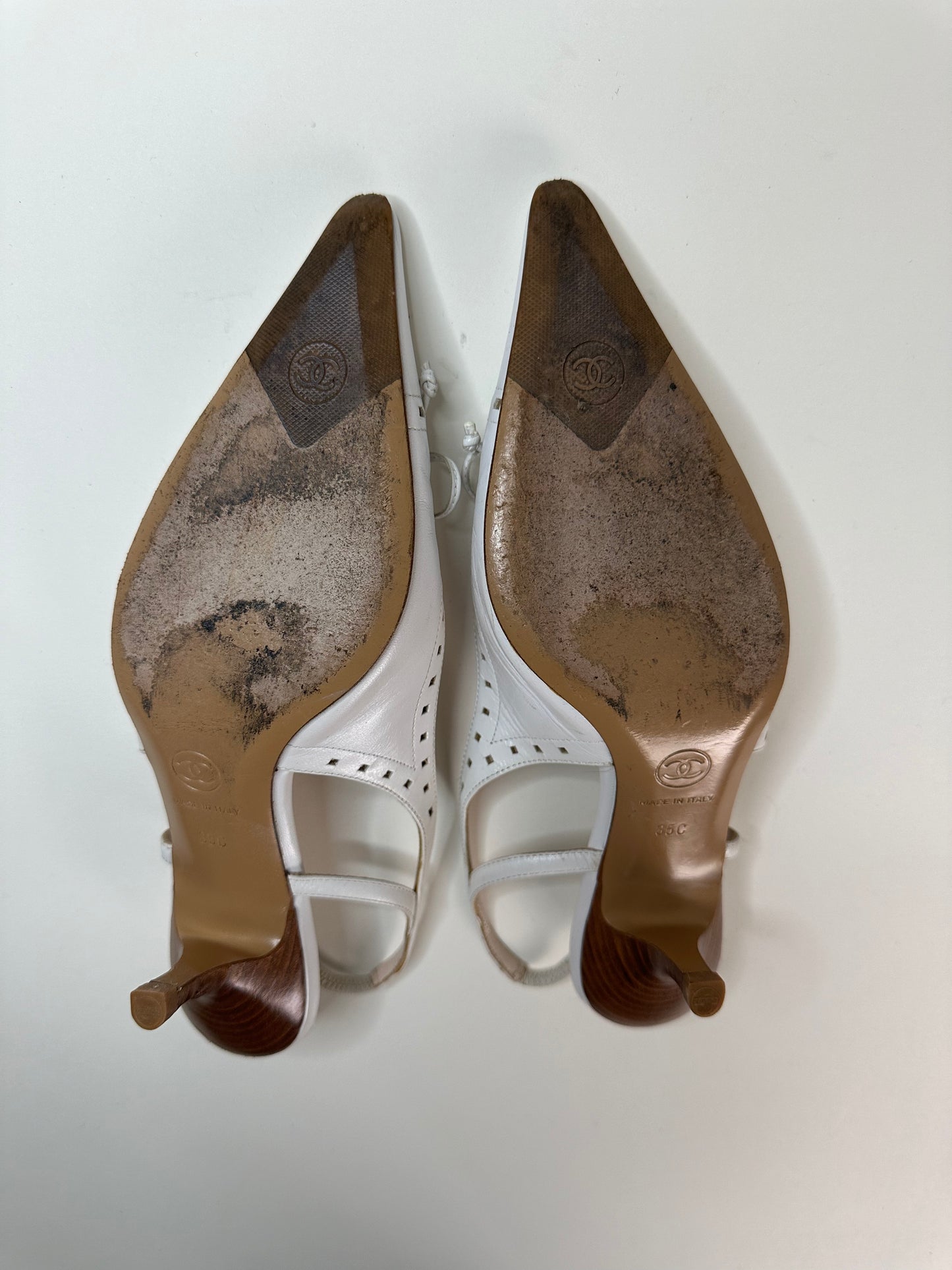 Chanel White Logo Slingbacks 35