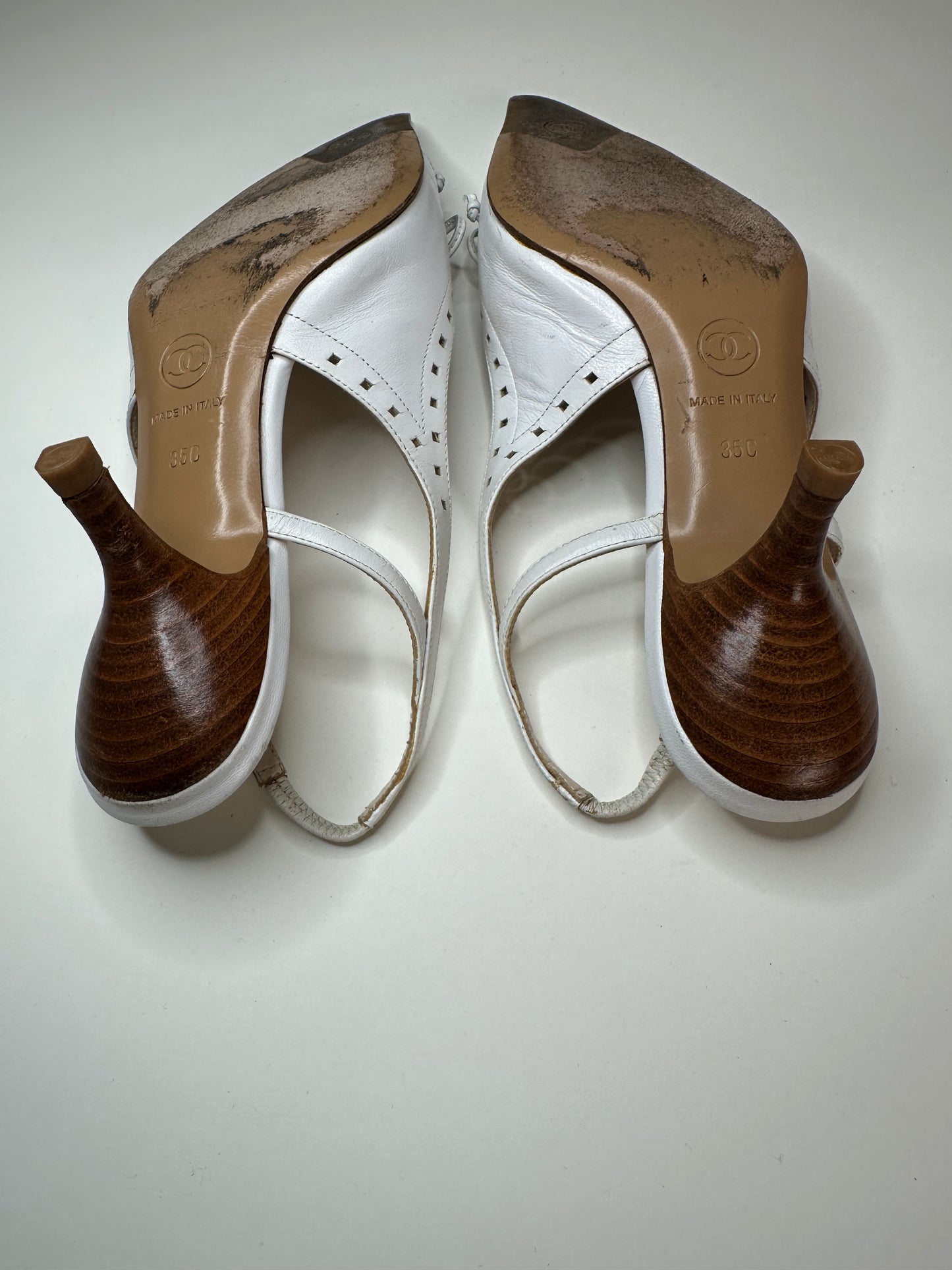 Chanel White Logo Slingbacks 35