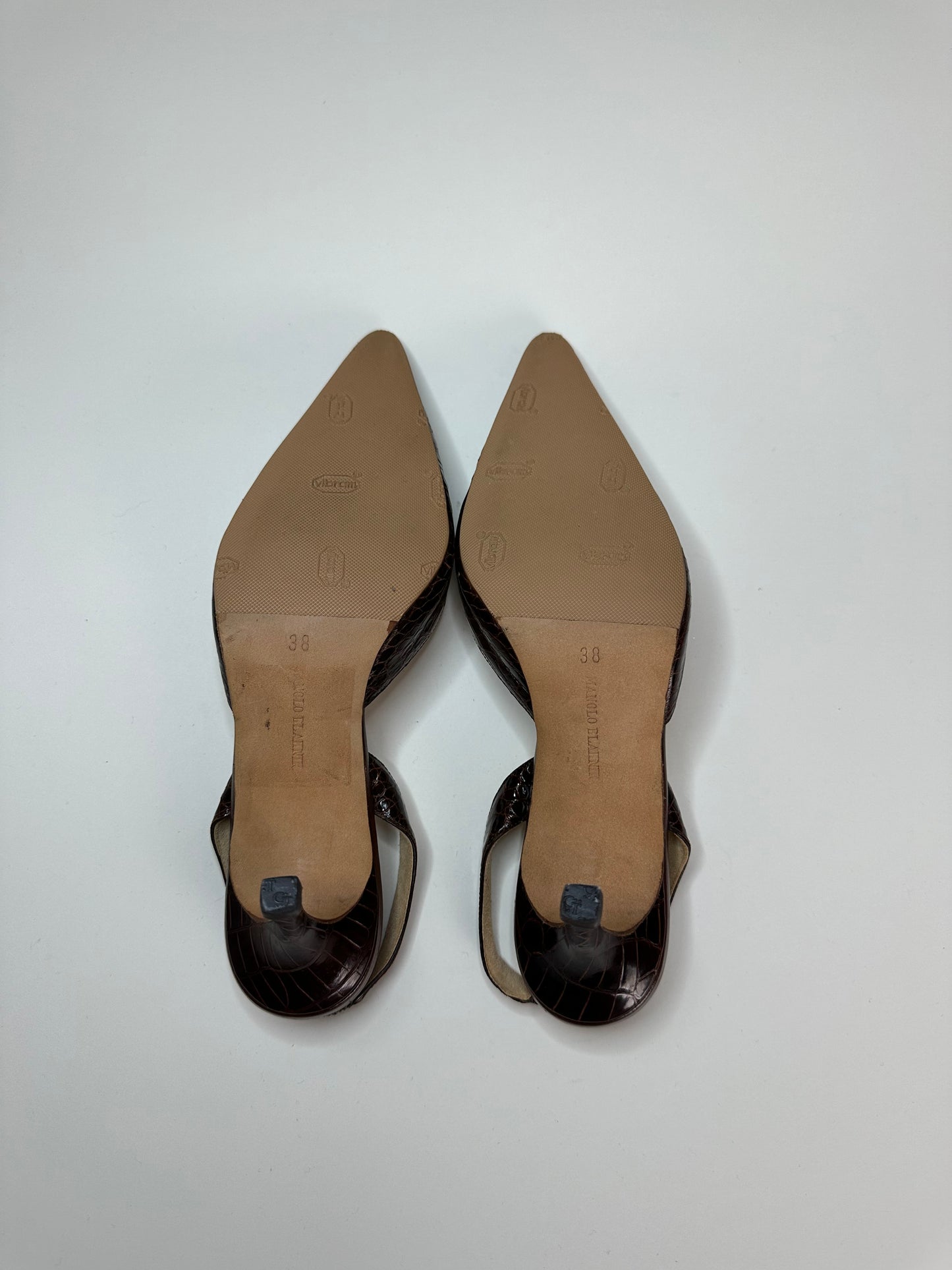 Manolo Blahnik Brown Croc Slingbacks 38