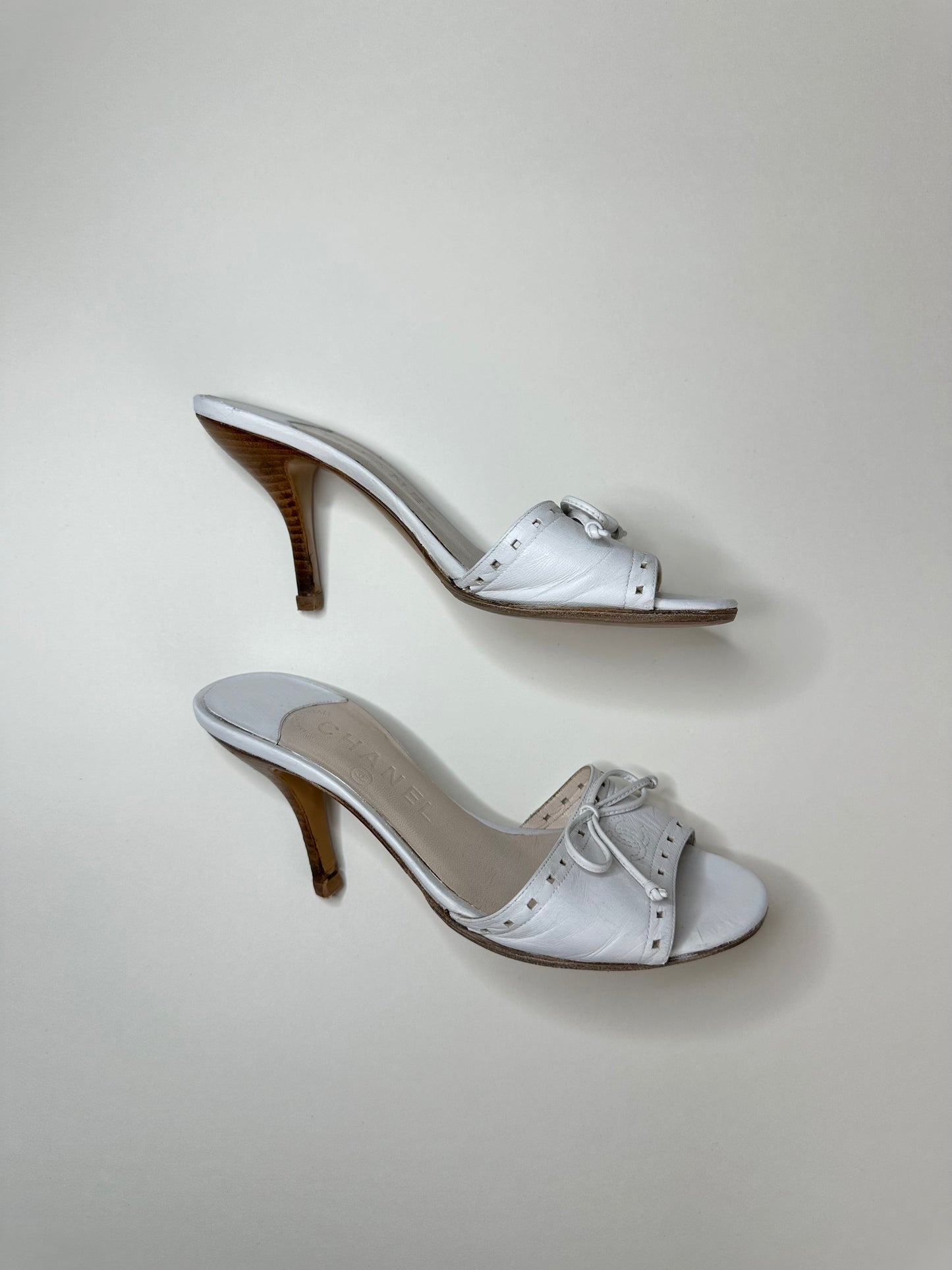 Chanel White Logo Sandals 35