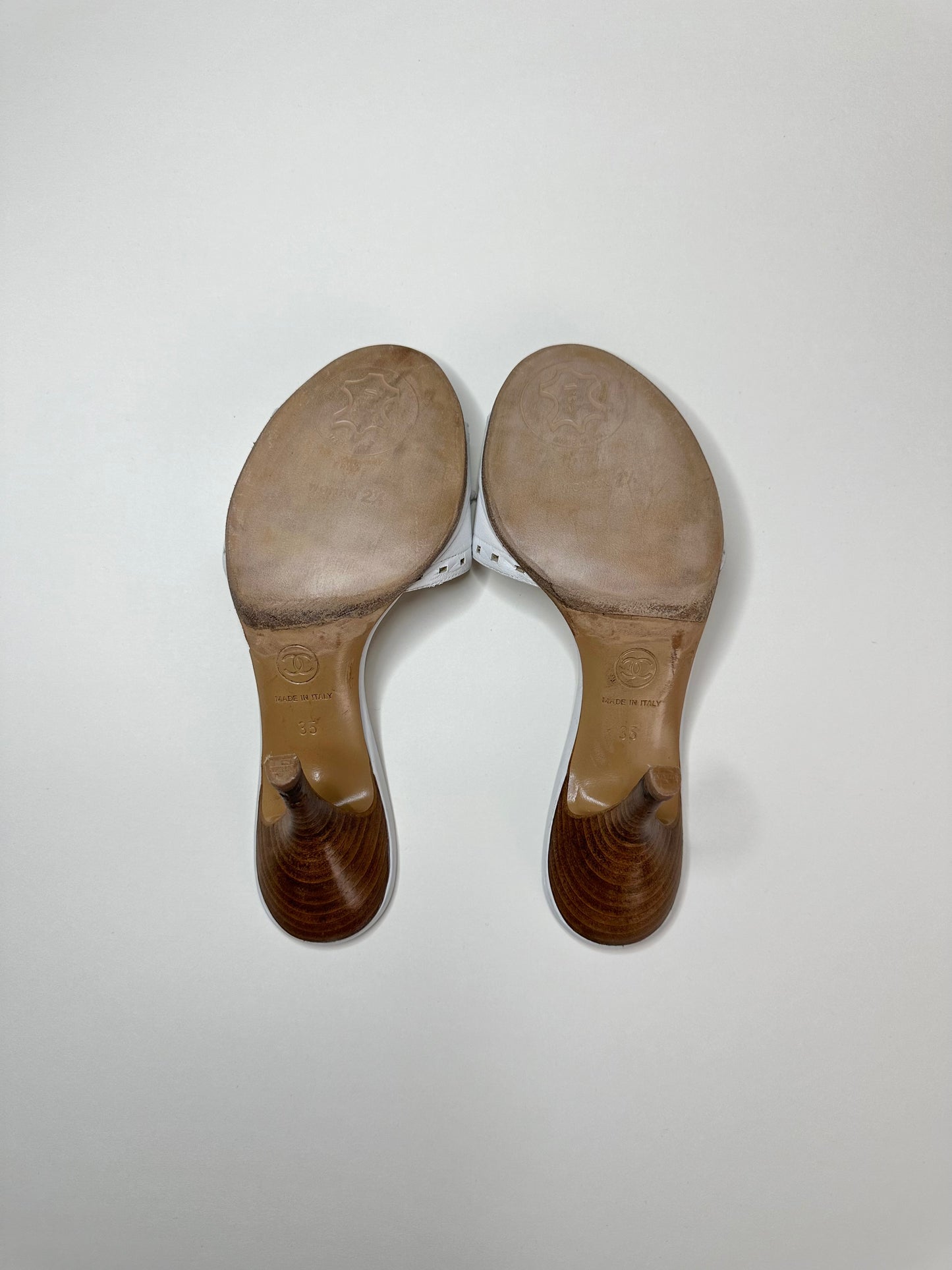Chanel White Logo Sandals 35