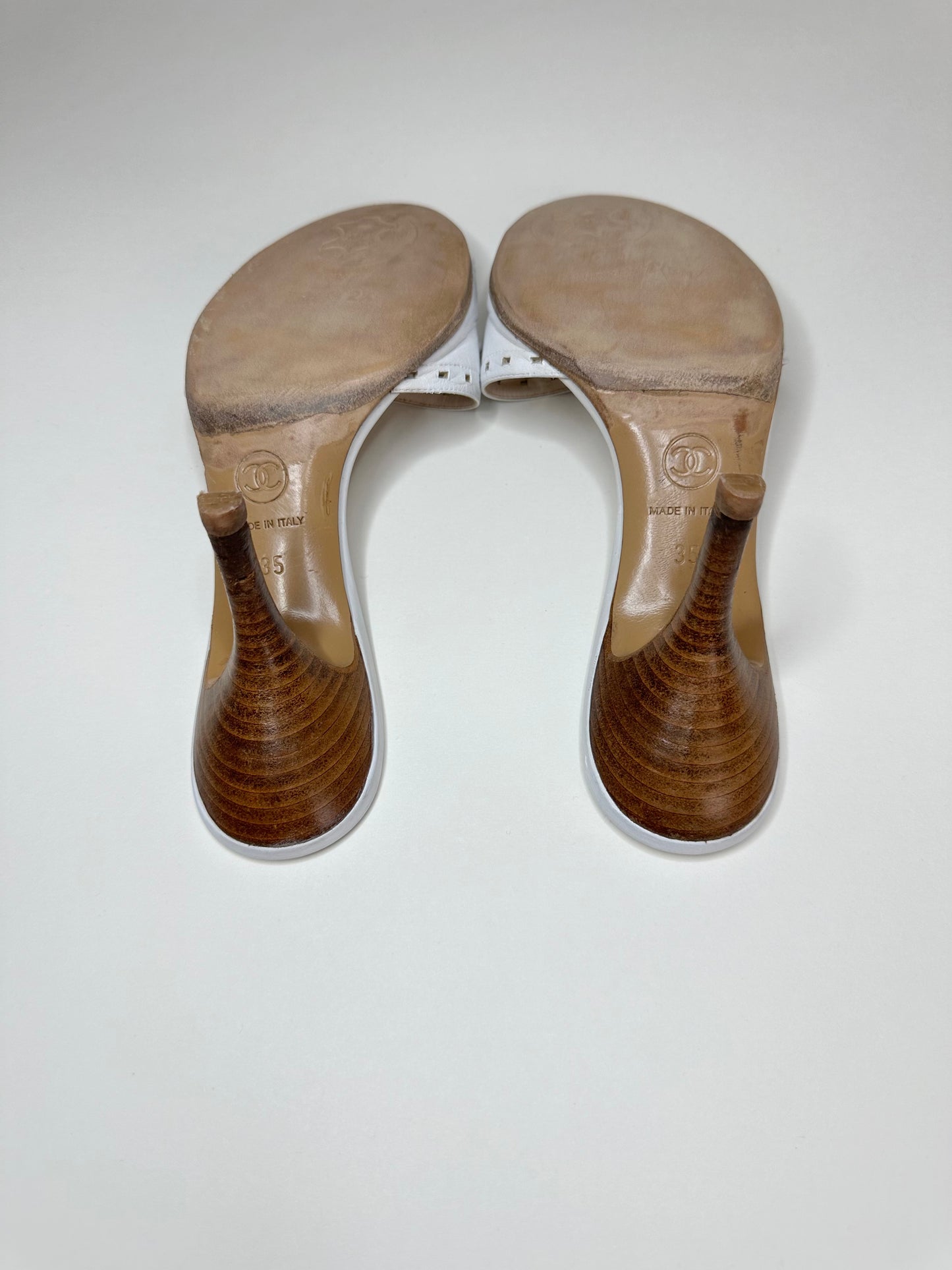 Chanel White Logo Sandals 35